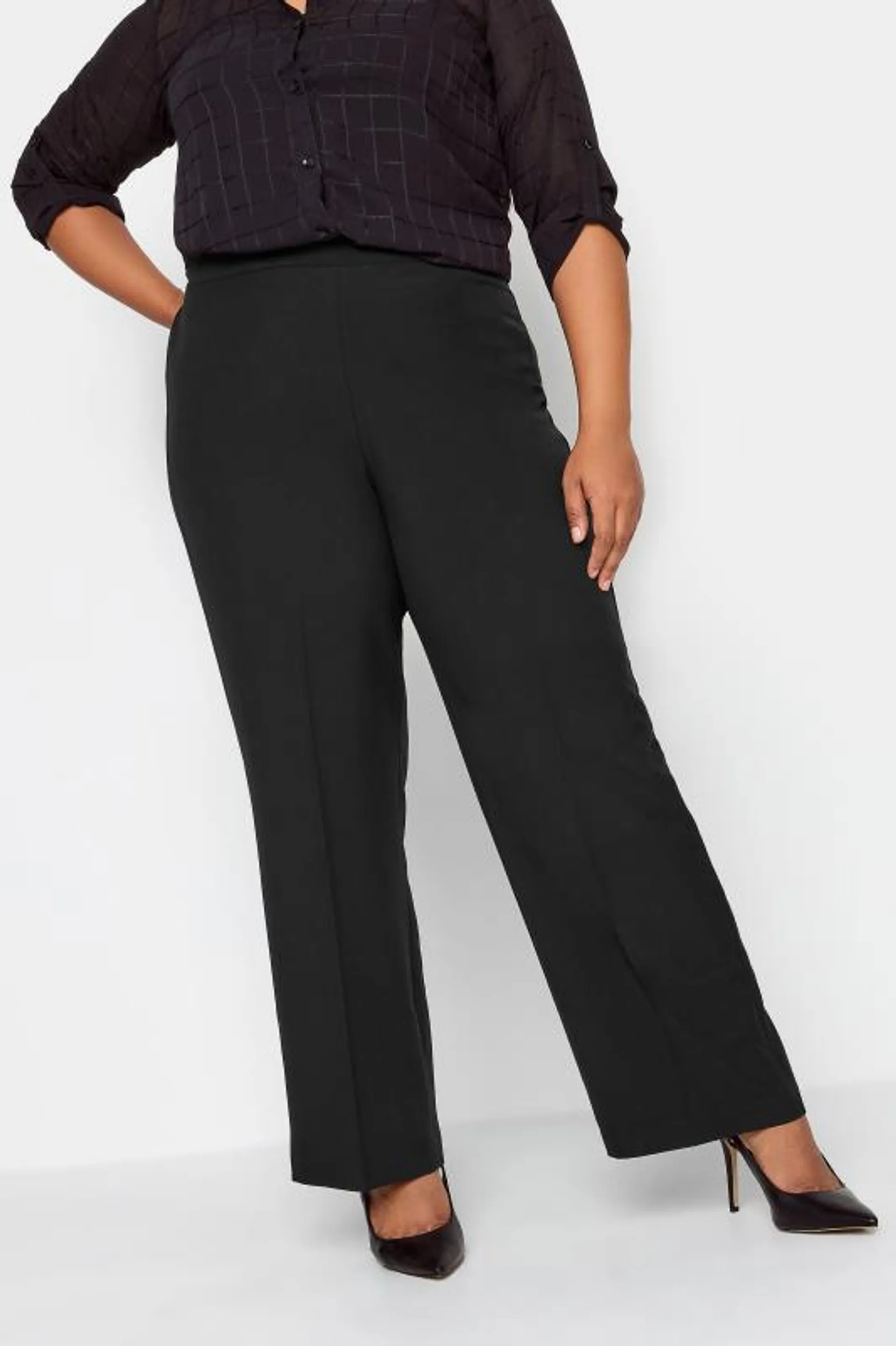 YOURS Curve Black Elasticated Stretch Straight Leg Trousers