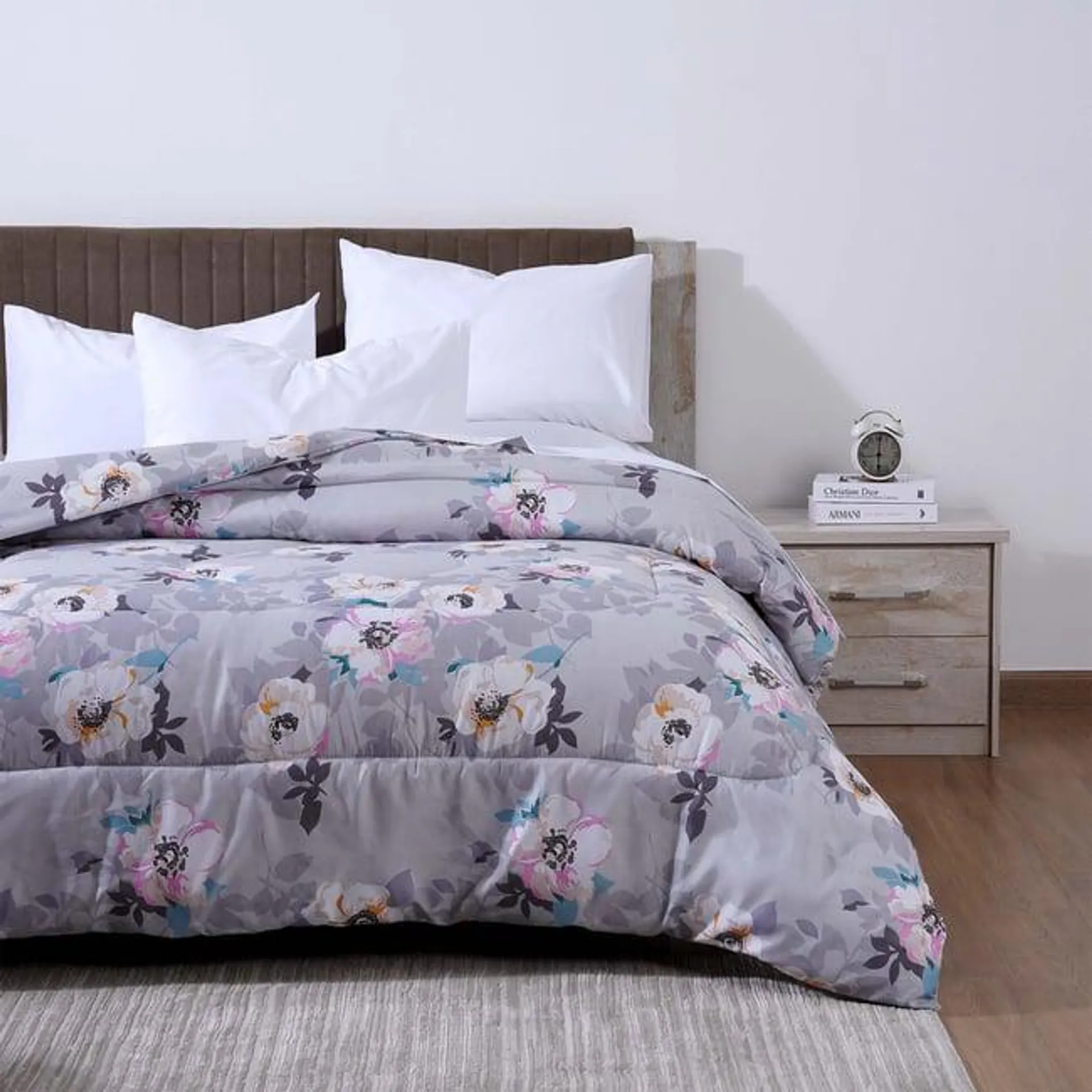 rosas microfiber comforter 220x230cm - grey