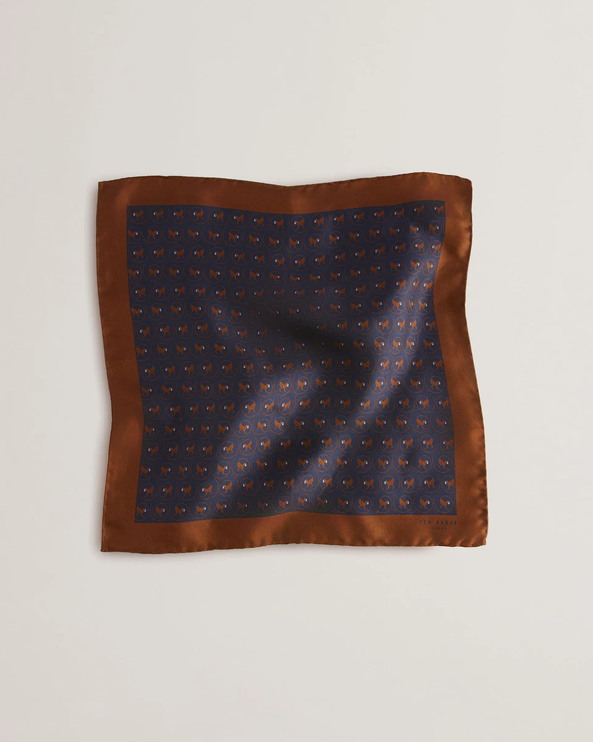 Peerson Monkey Pattern Silk Pocket Square Navy