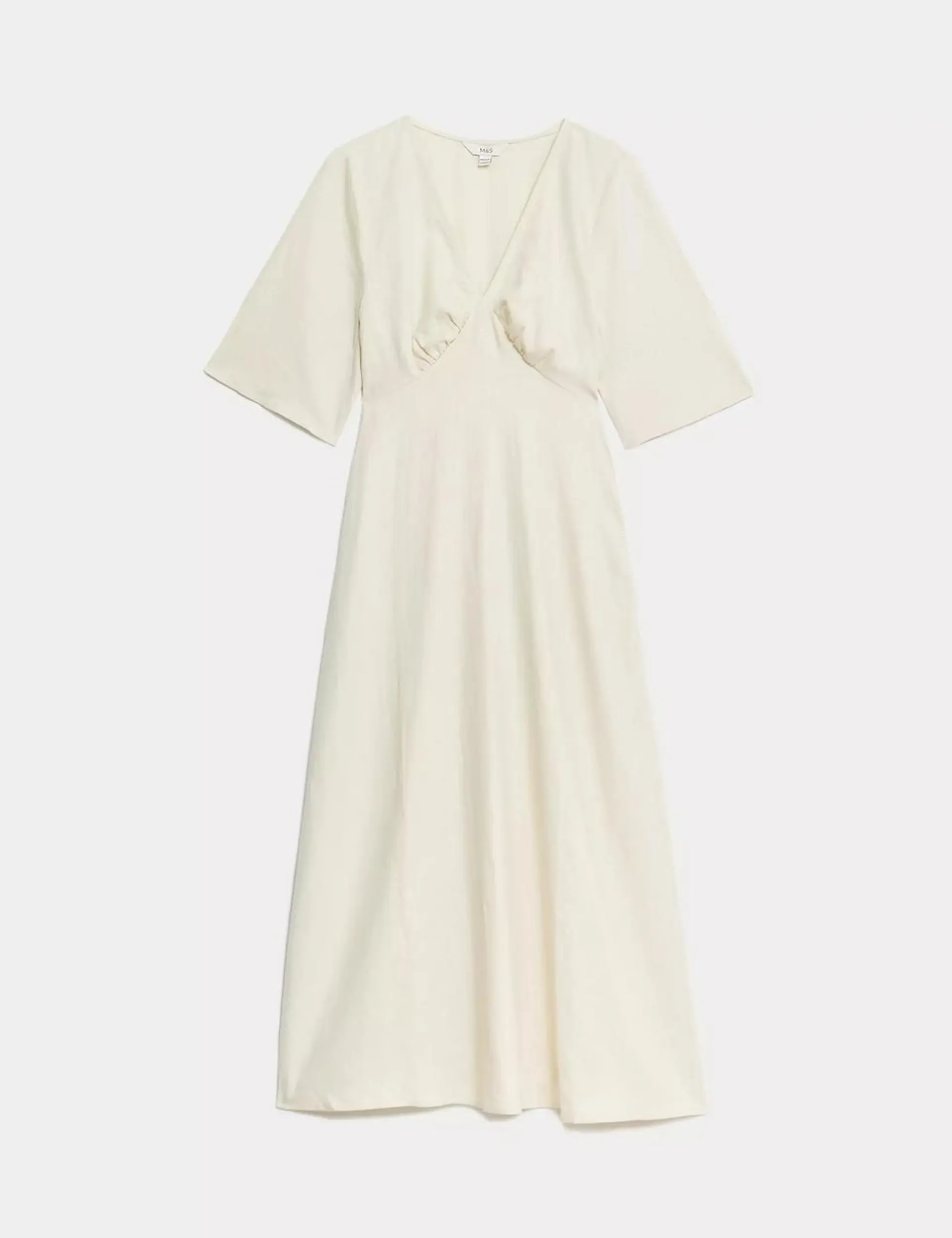 Linen Blend V-Neck Midaxi Tea Dress