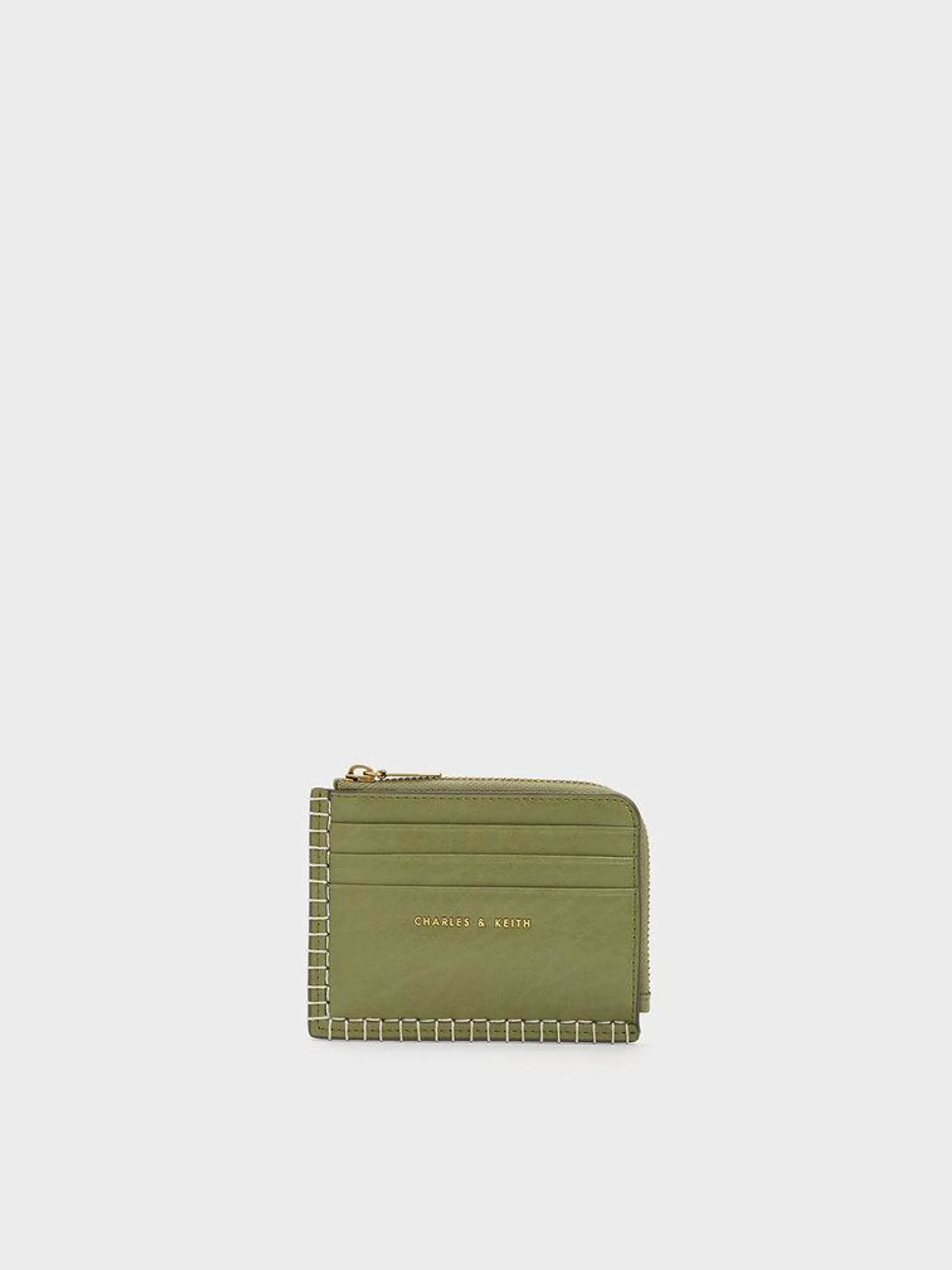 Circe Stitch-Trim Zip Around Card Holder - Olive