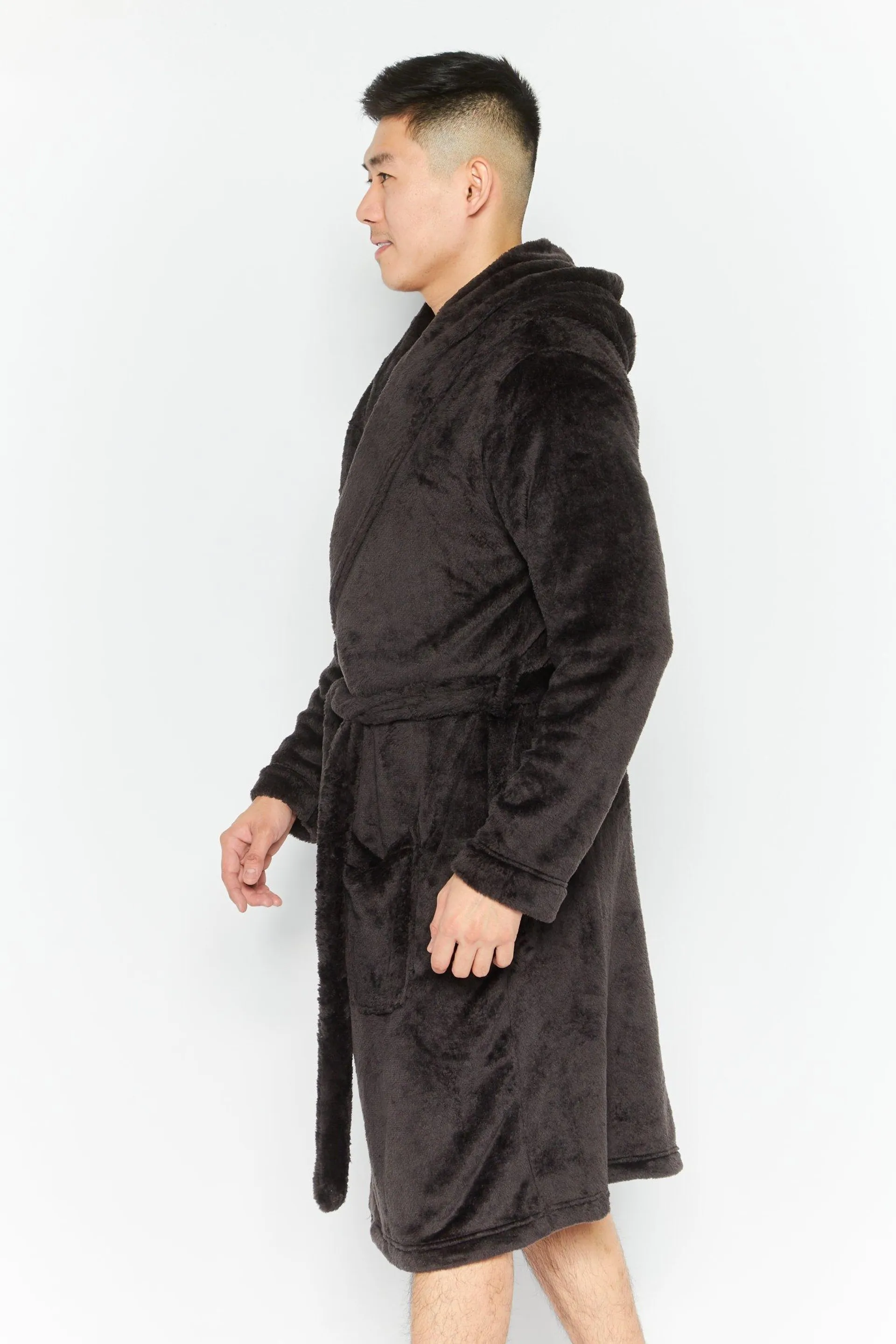 Men Fleece Bathrobe, Black