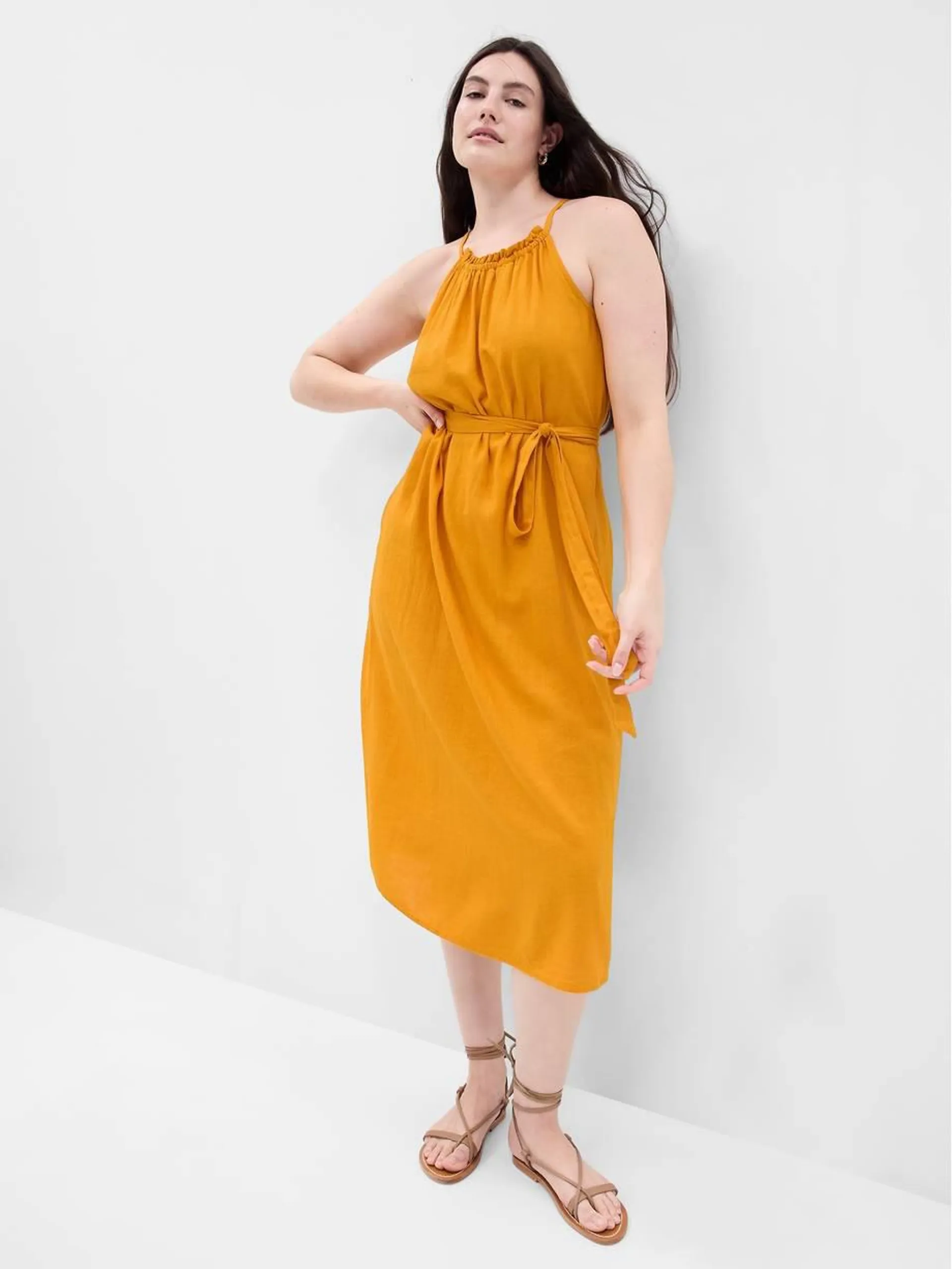 Relaxed Linen Halter Midi Dress