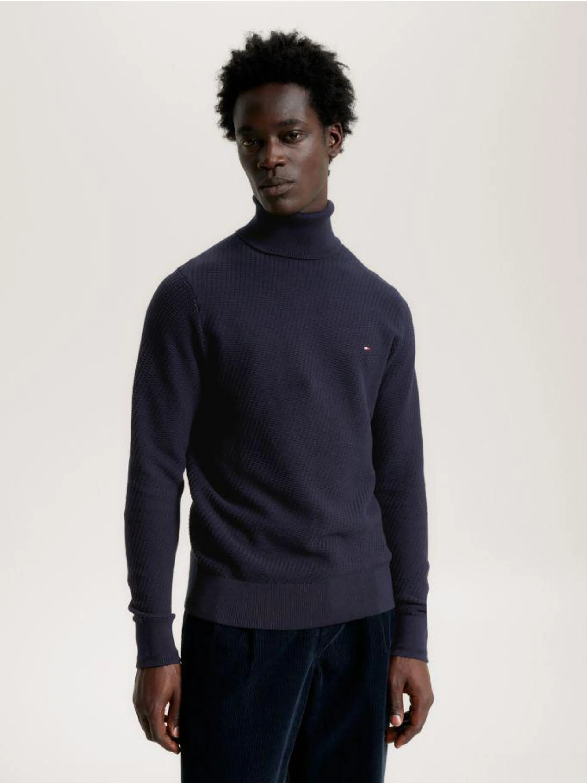 Waffle Knit Roll Neck Jumper