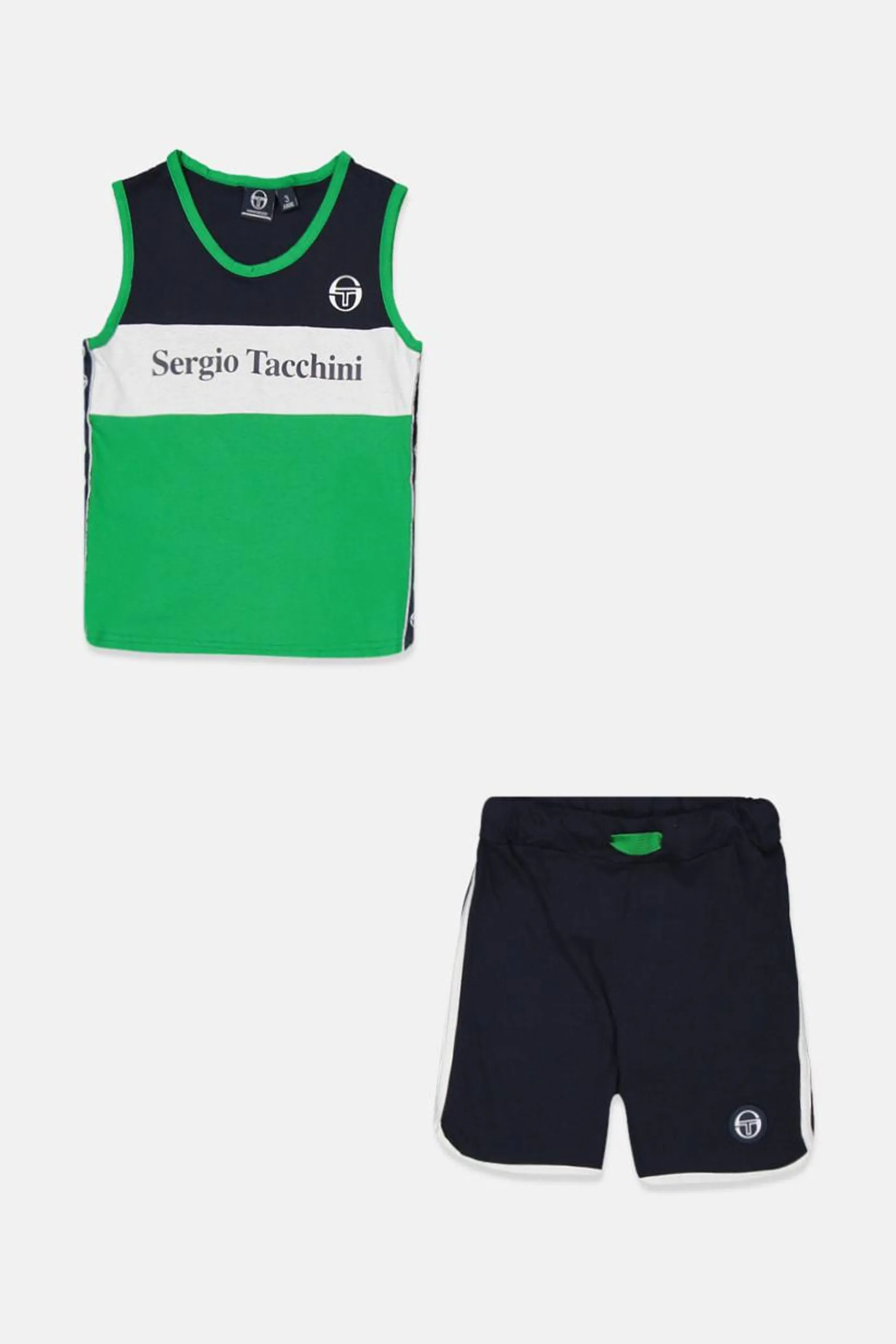 Toddlers Boy Graphic Tank Top With Short Set, Green and Navy