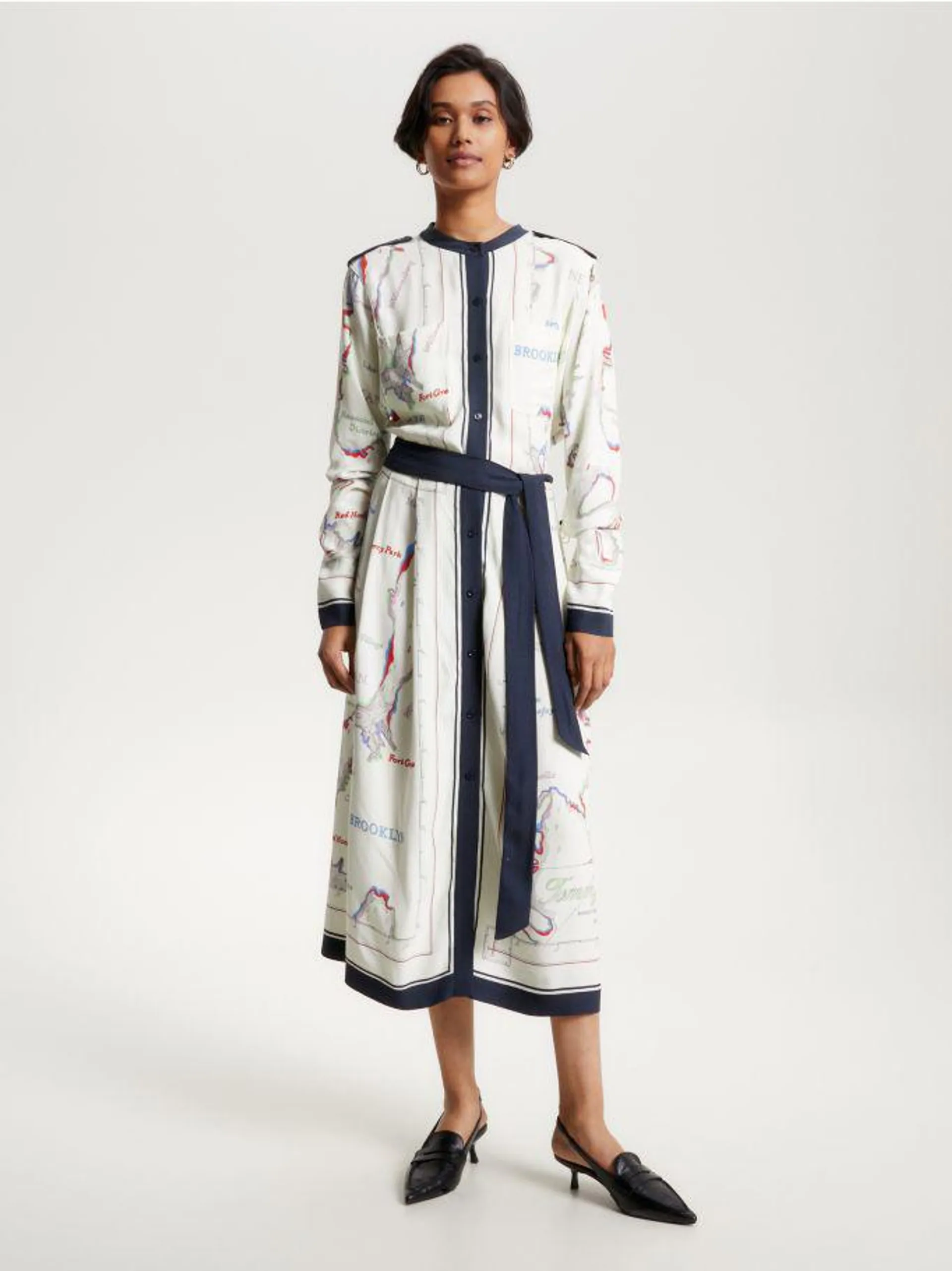 Scarf Print Midi Shirt Dress
