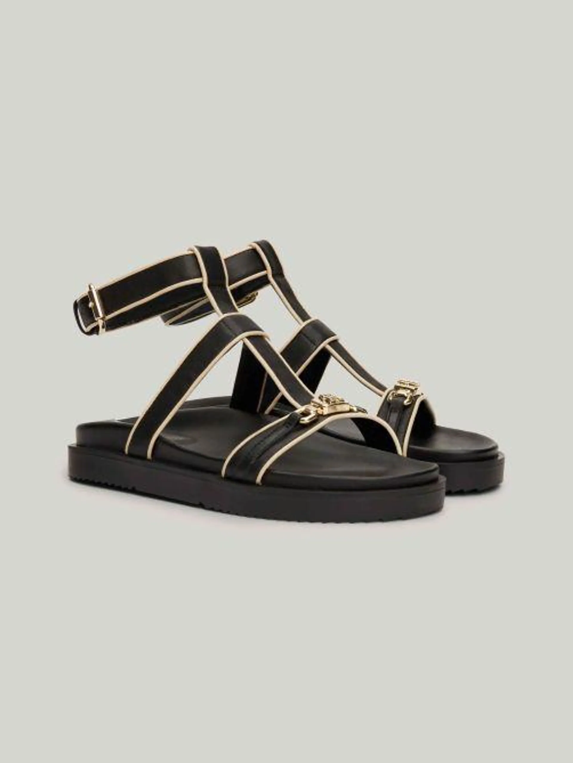 TH Monogram Leather Open Toe Sandals