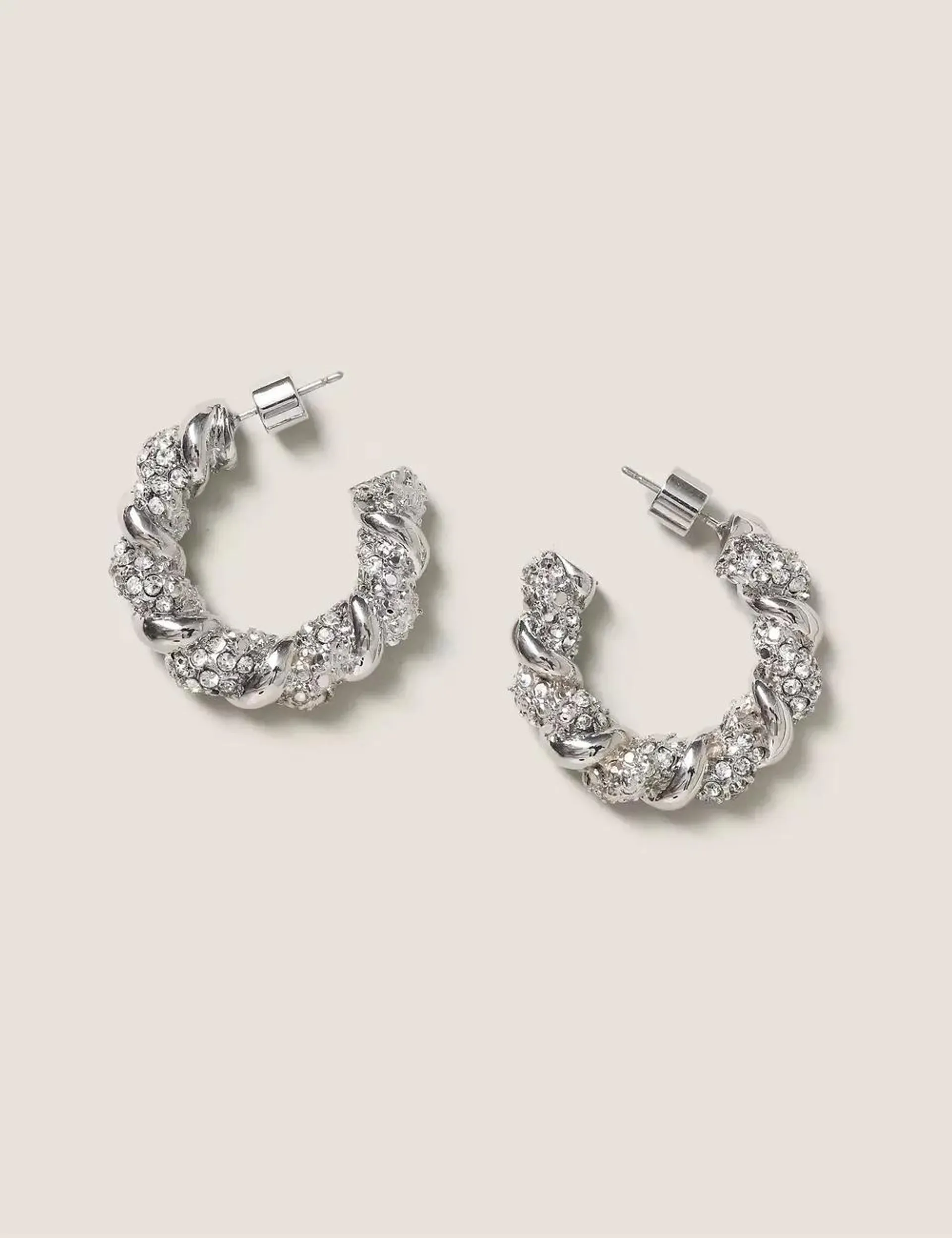 Silver Rhinestone Mini Hoops