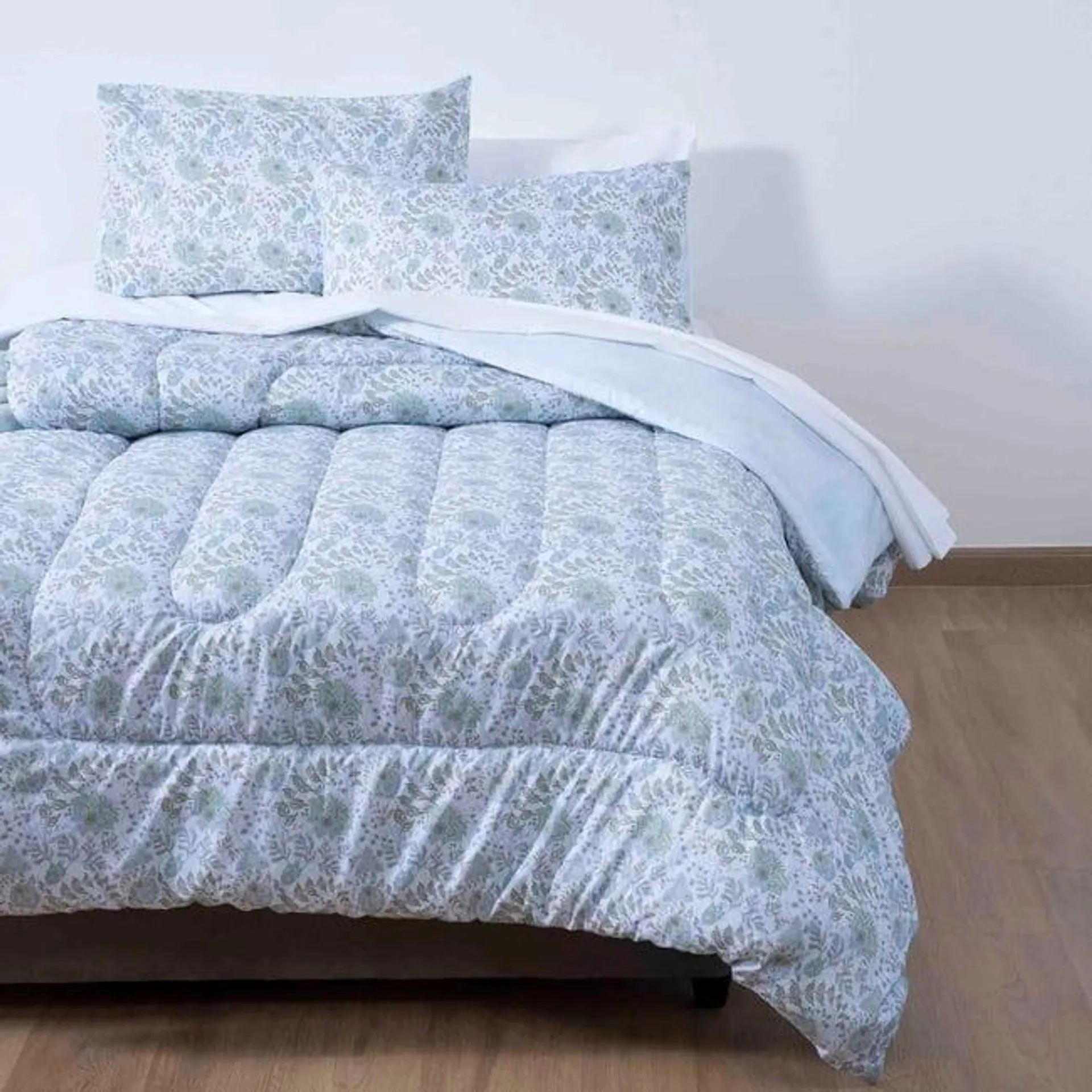 garden 3-piece microfiber comforter set 160x220cm - light blue