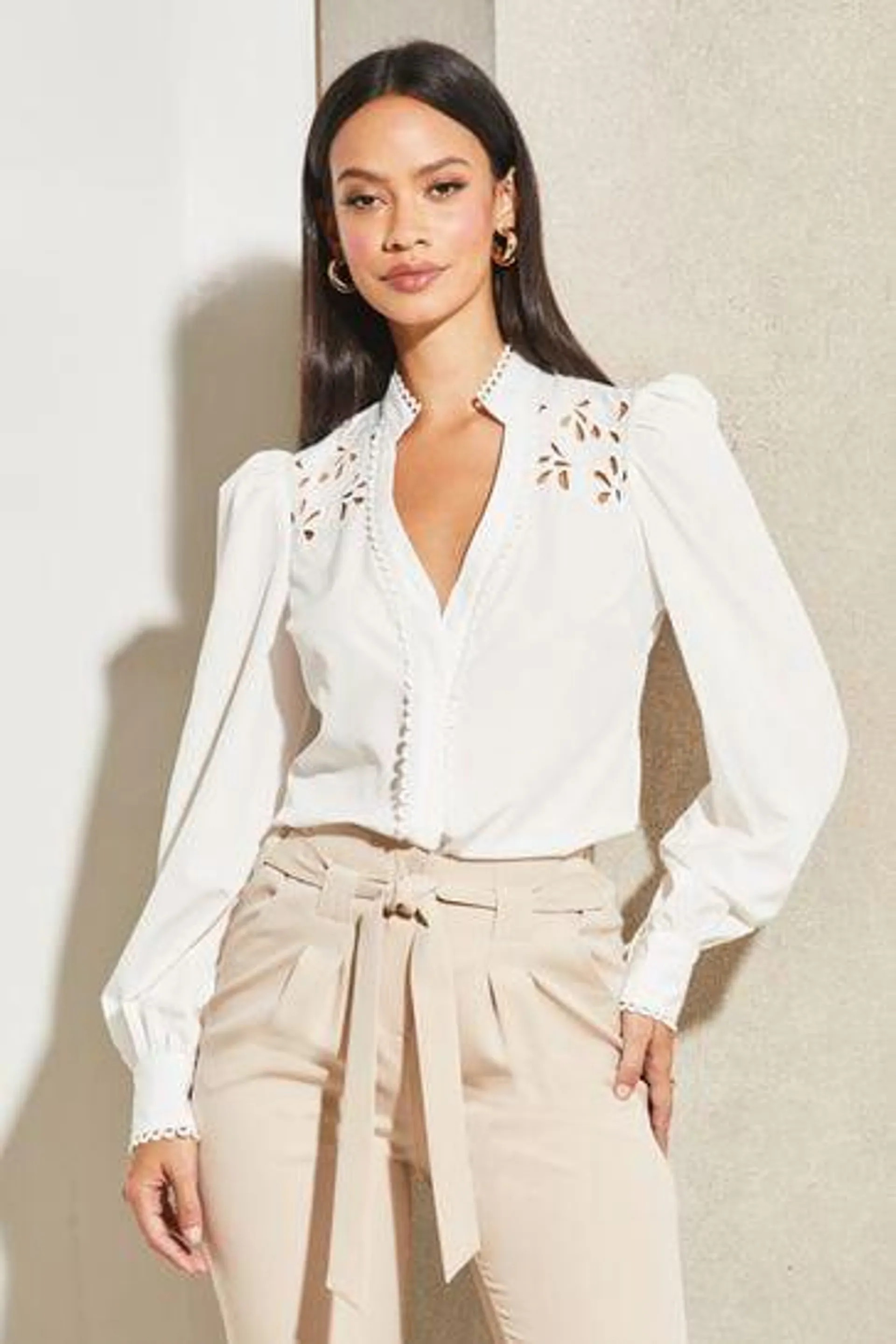 Lipsy V Neck Cut Out Detail Long Sleeve Shirt