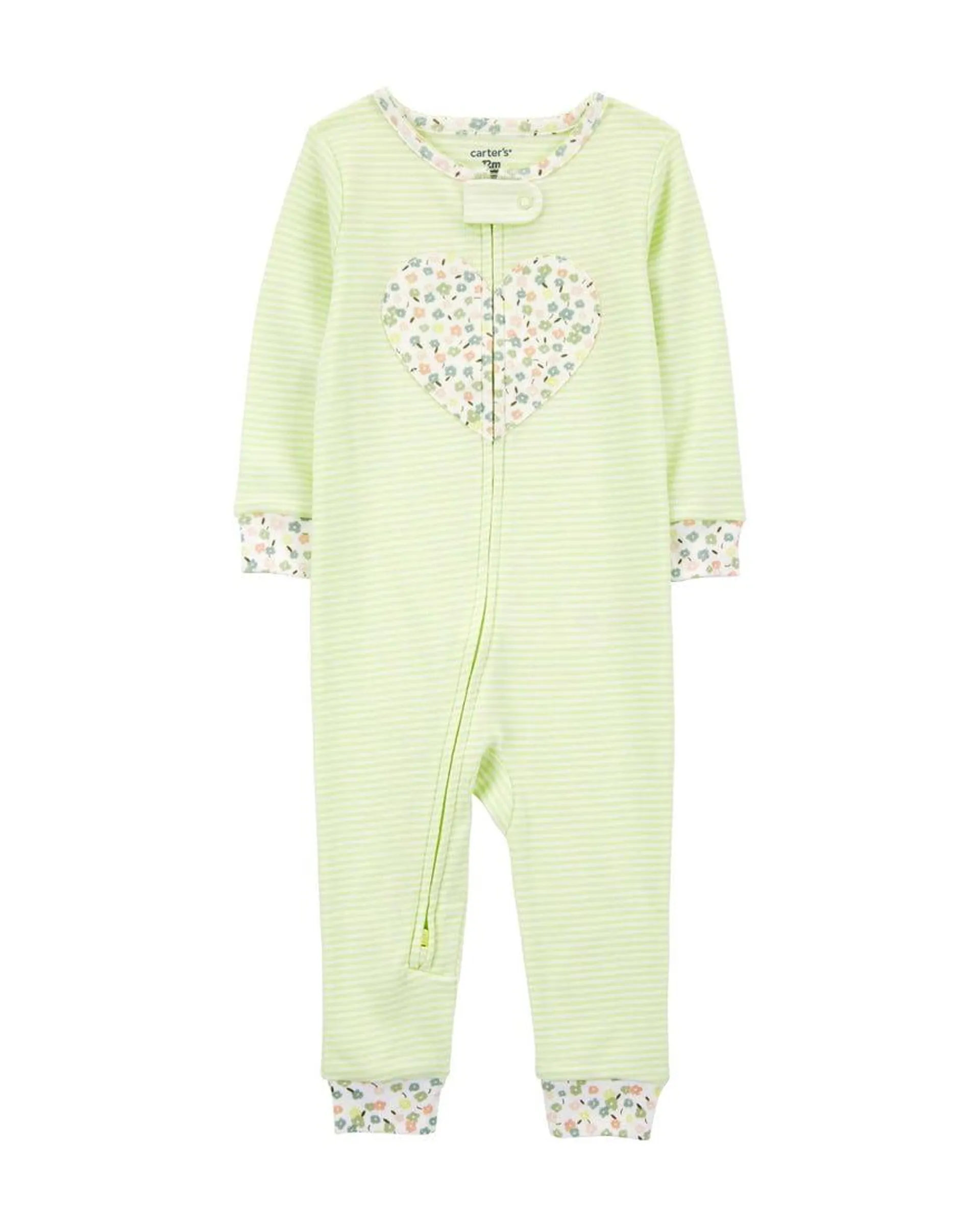 Heart Footless Pyjamas - Green