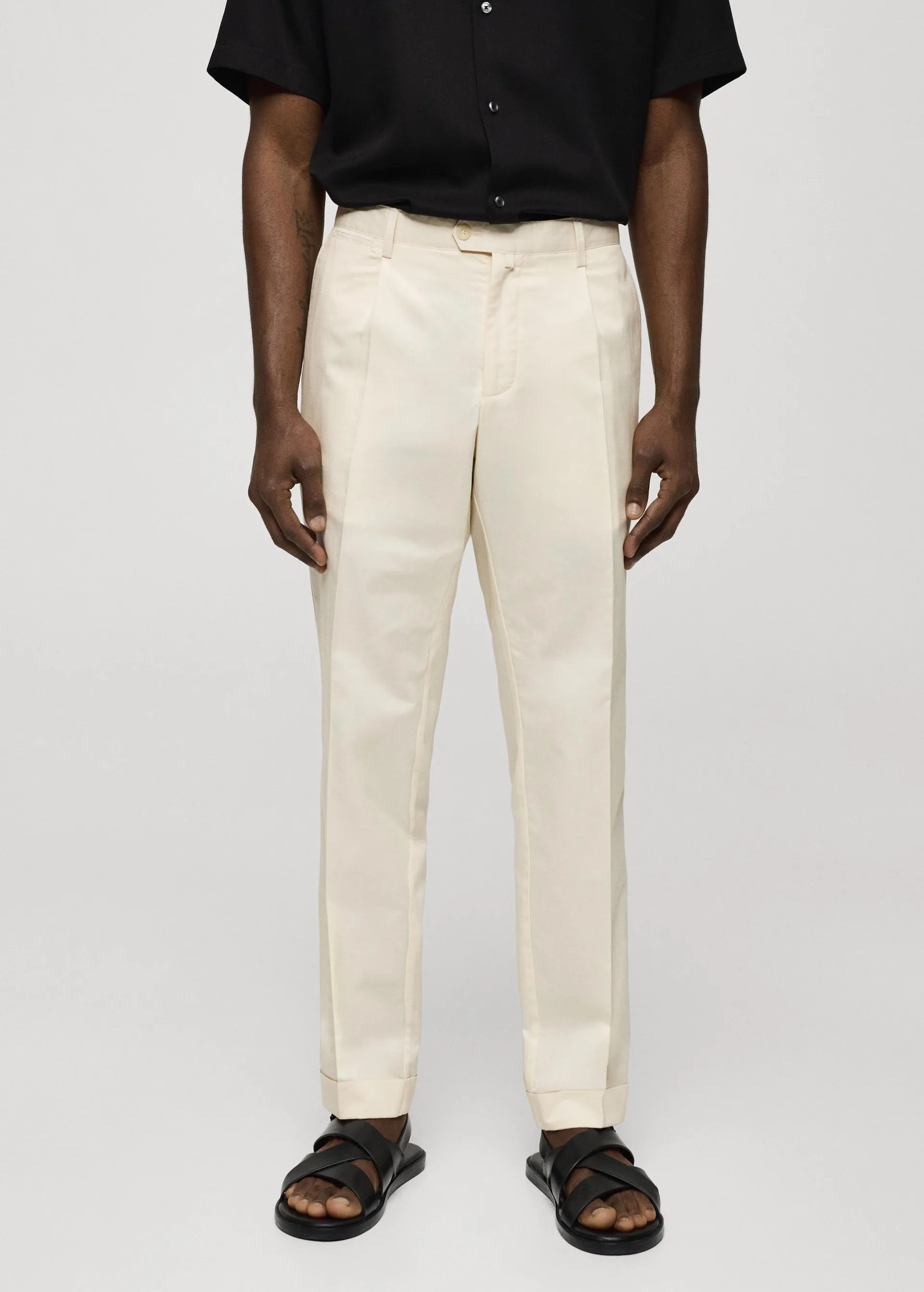 Cotton linen pleated trousers