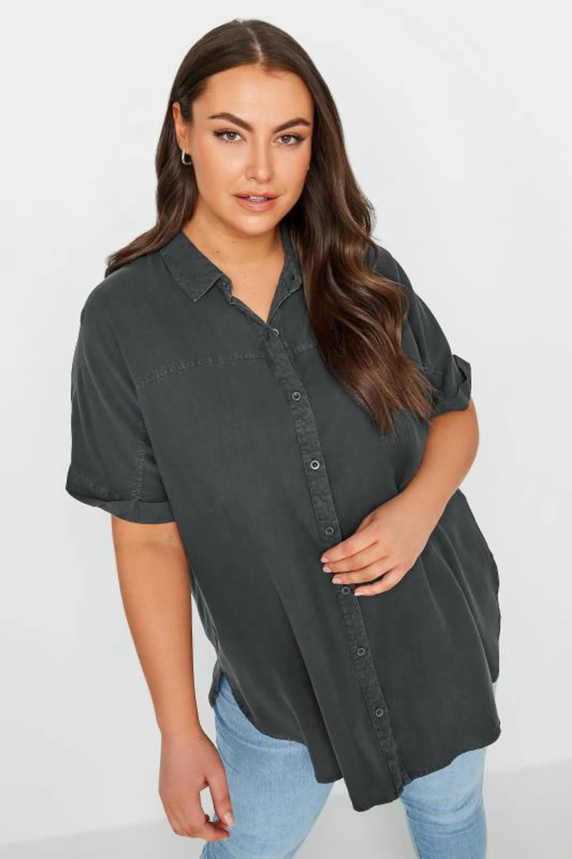 YOURS Curve Black Chambray Shirt