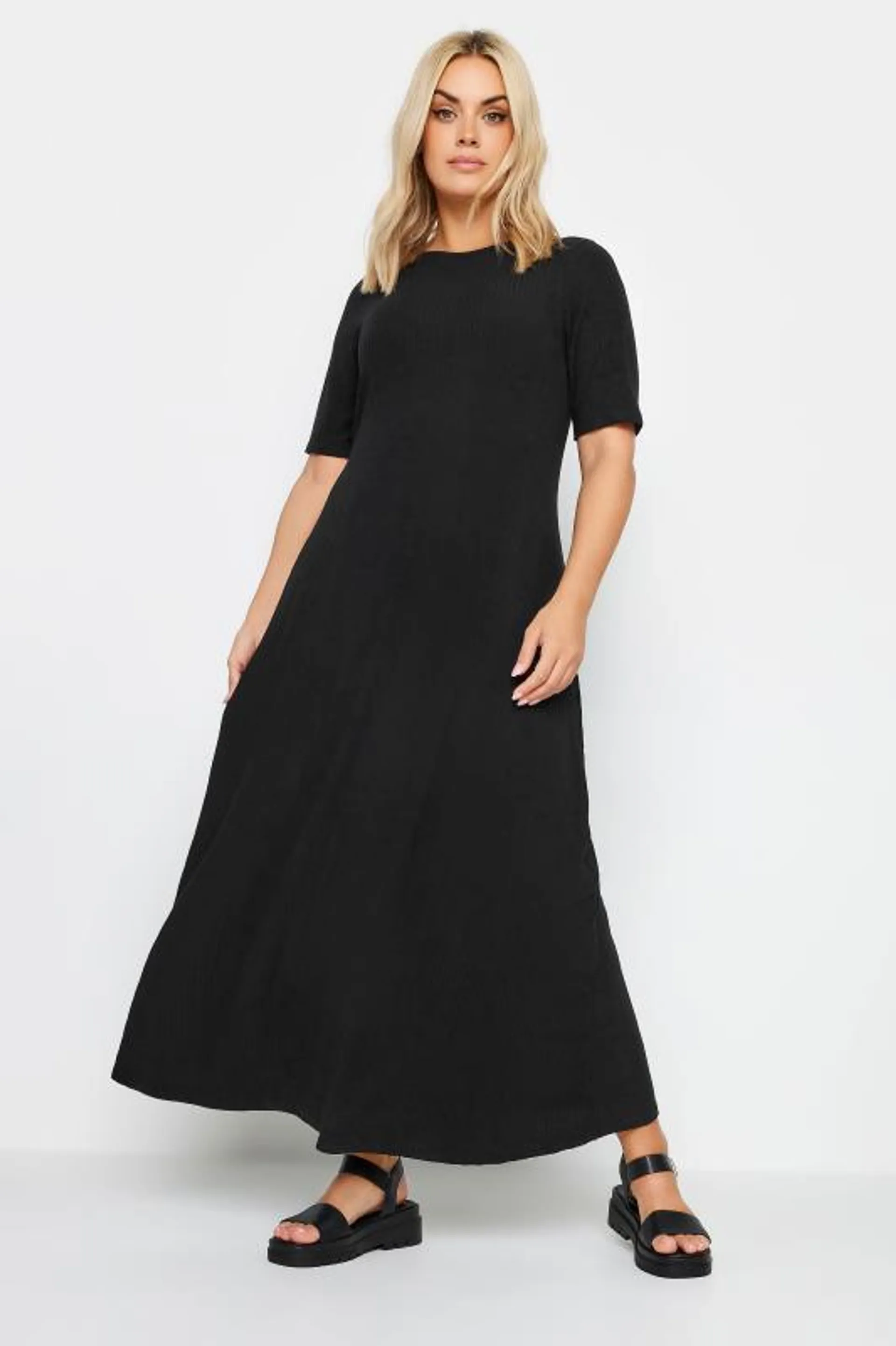 YOURS Curve Black Swing Ribbed Maxi Dress