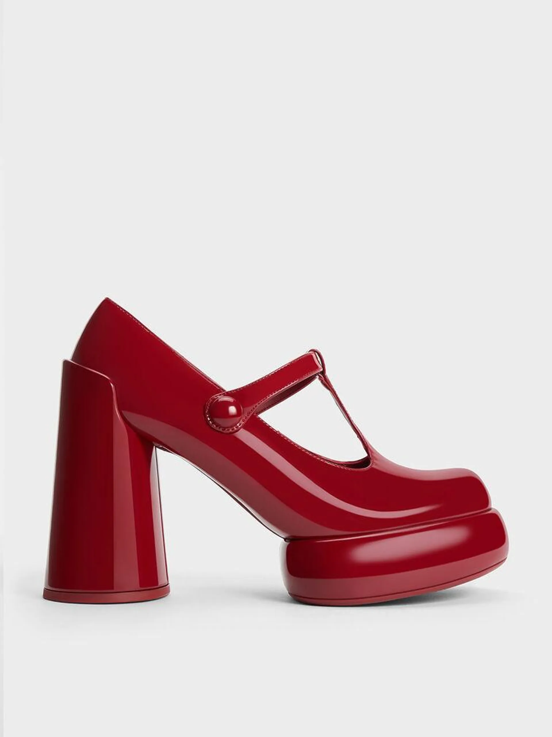 Darcy Patent T-Bar Platform Mary Janes - Red