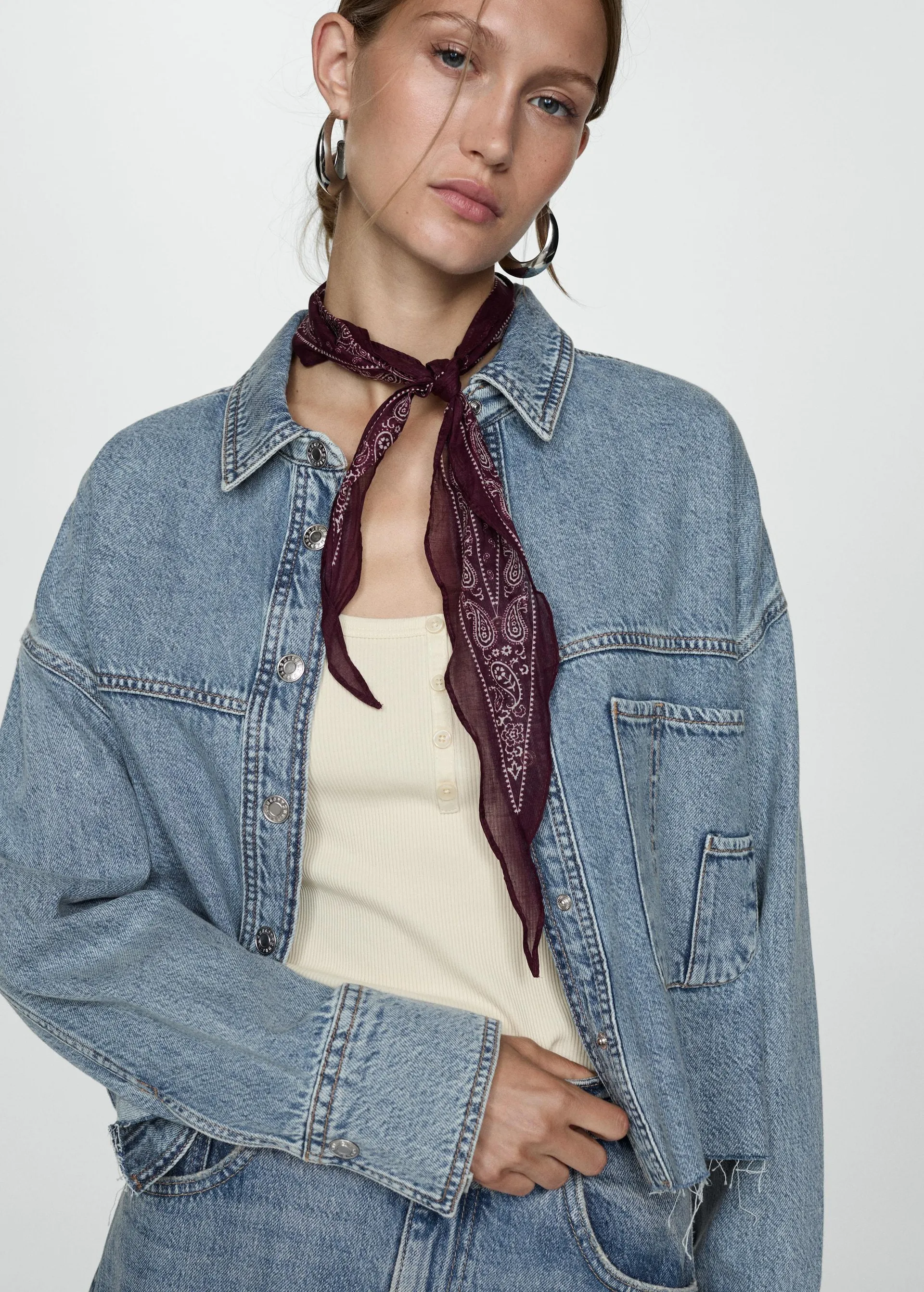 Denim overshirt with frayed hem