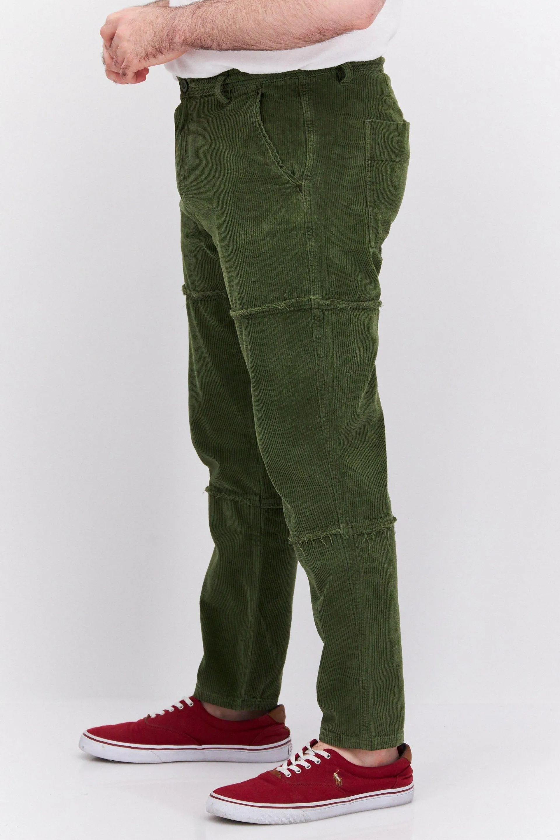 Men Tapered Textured Corduroy Pants, Dark Green