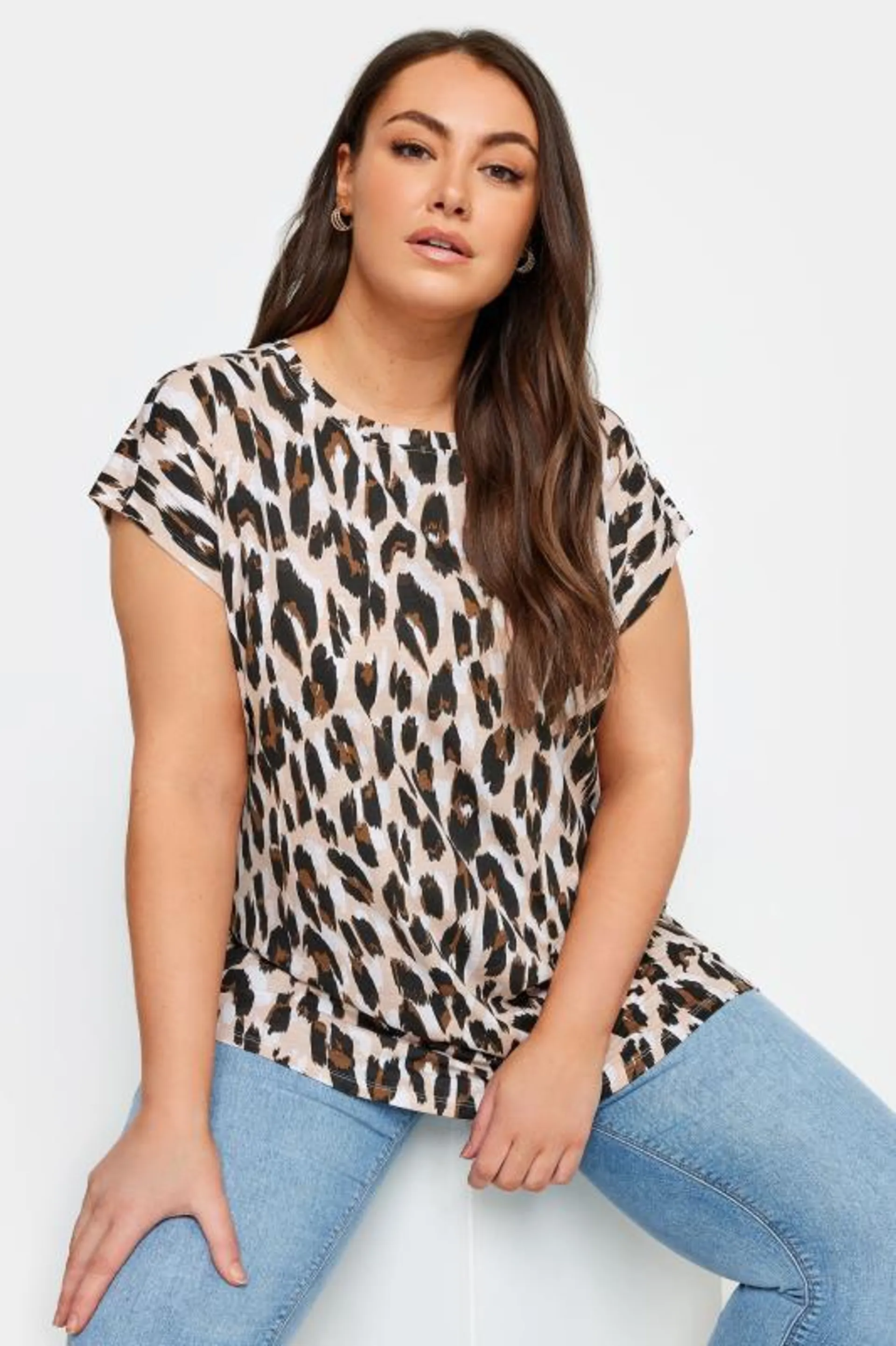 YOURS Curve Pink Leopard Print T-Shirt