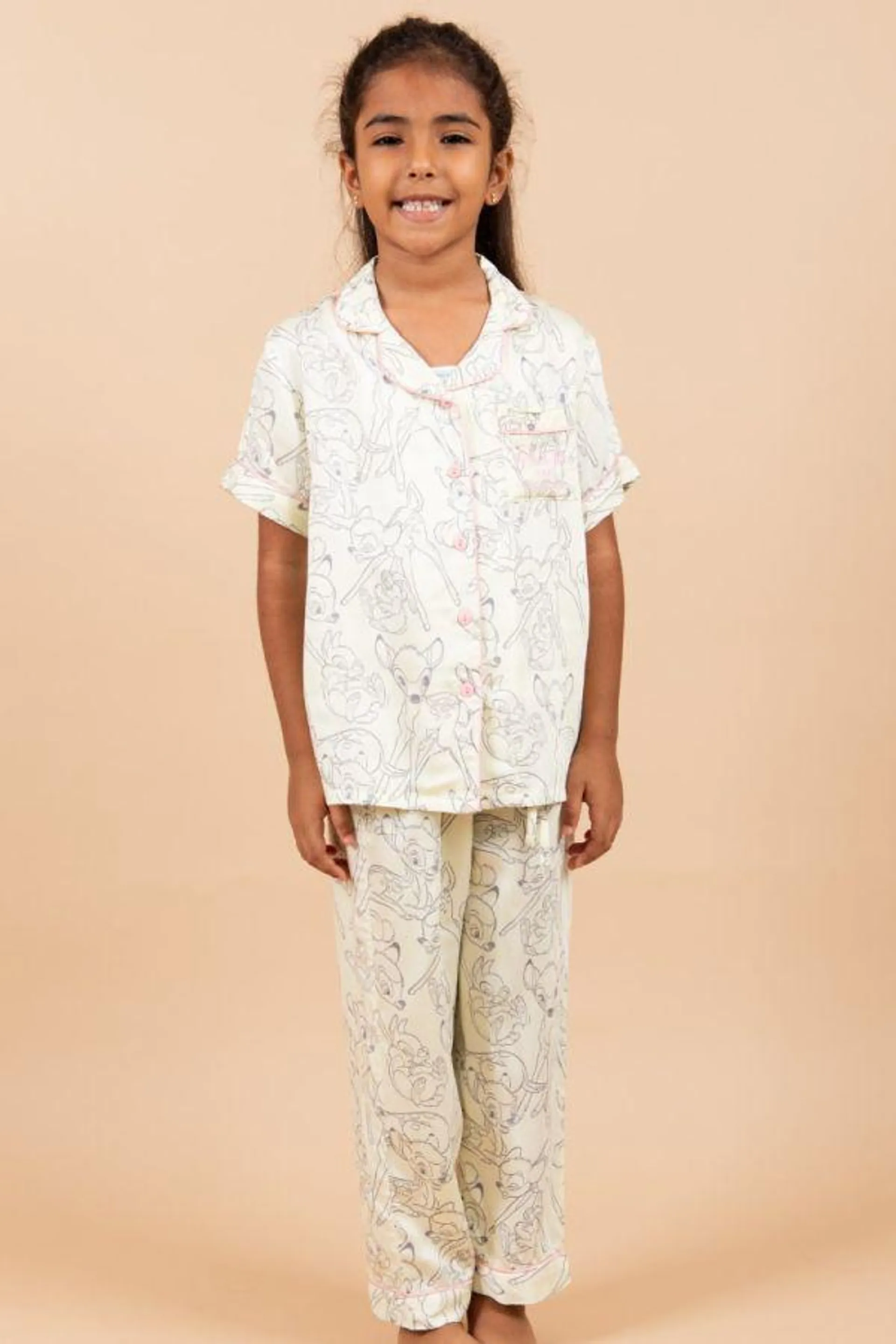 Girls Lemon Bambi Thumper Outline Button Through PJ