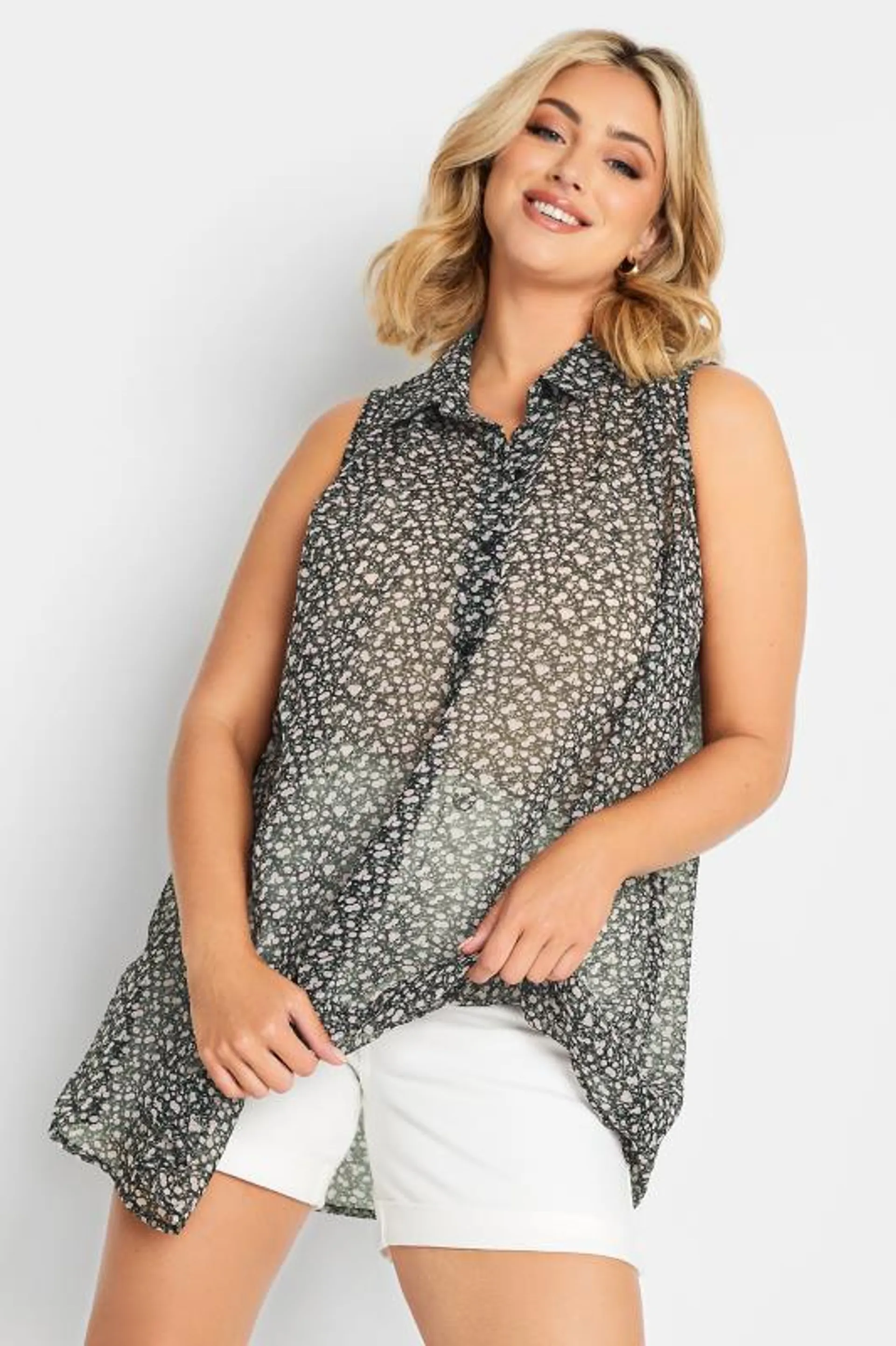 YOURS Curve Black Ditsy Print Sleeveless Blouse