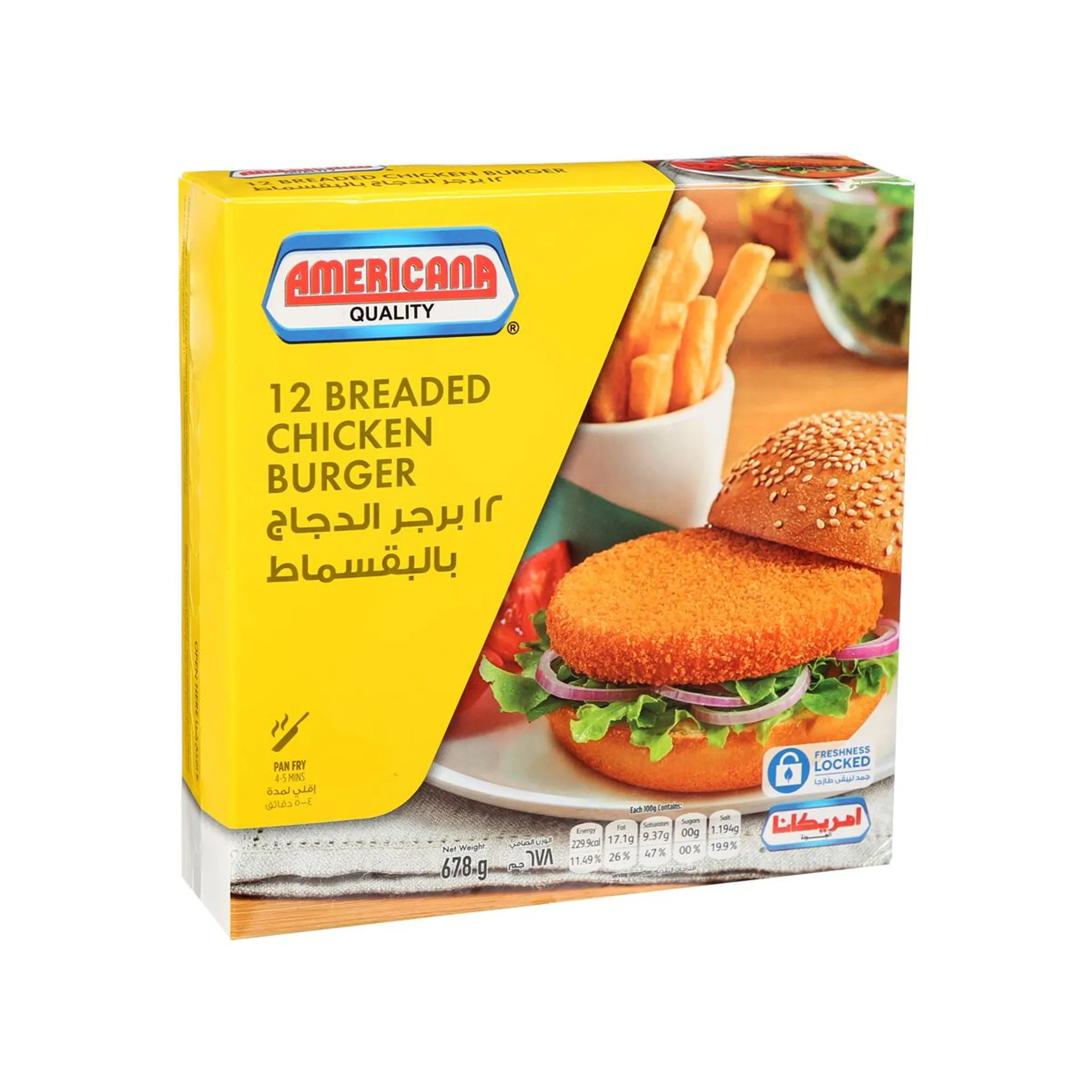 Americana Chicken Burger Breaded 678 g × 12 Pack