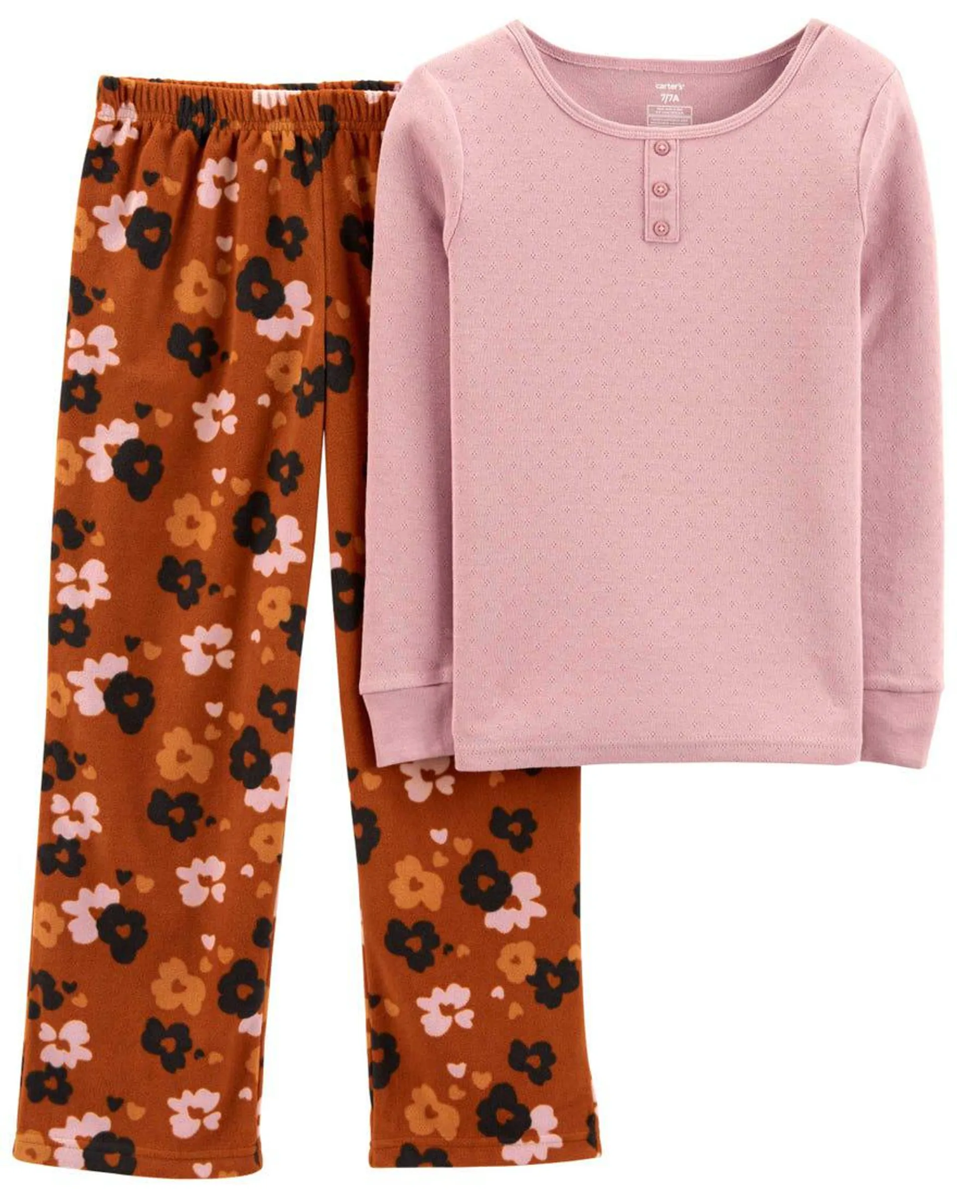 2-Piece Flower Cotton & Fleece PJs