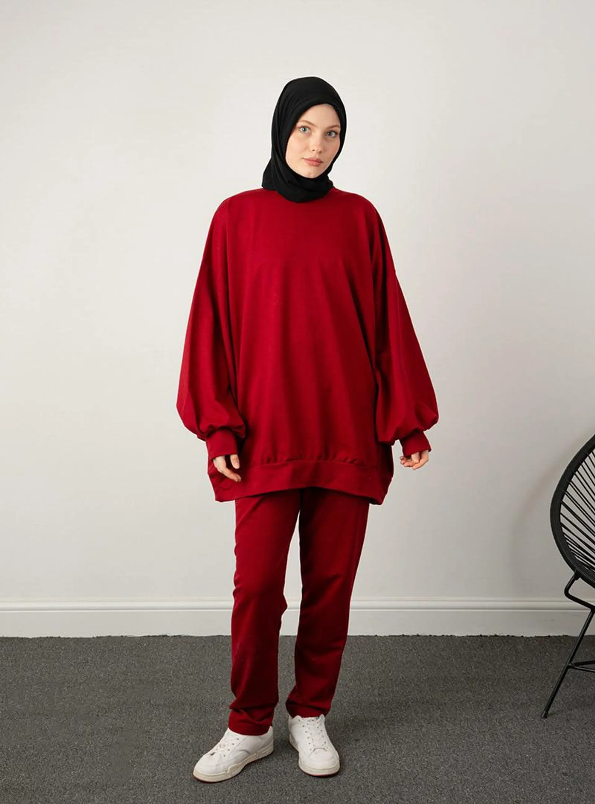 Oversized Double Trouser Set Burgundy