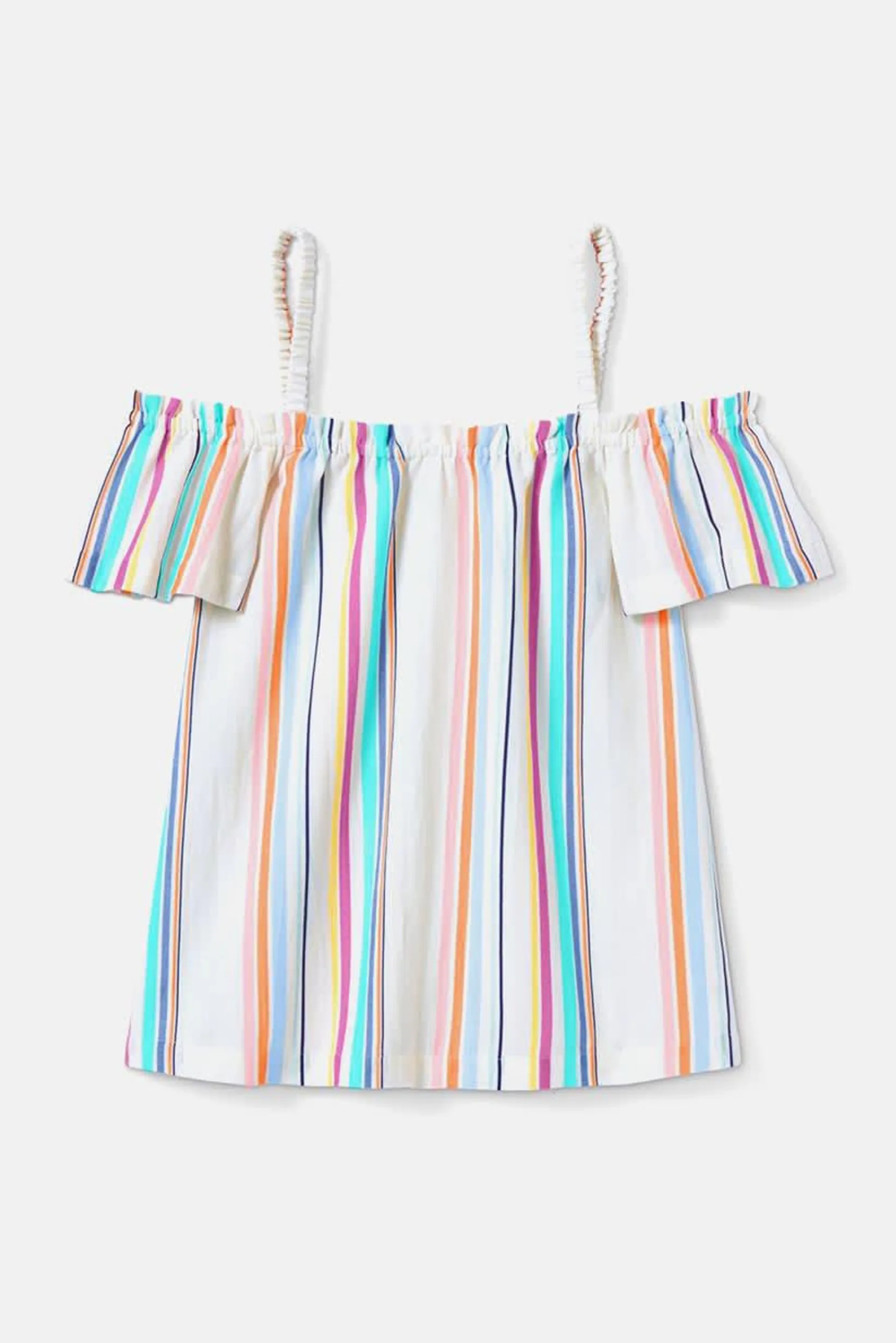 Kids Girl Cold Shoulder Stripe Top, White Combo