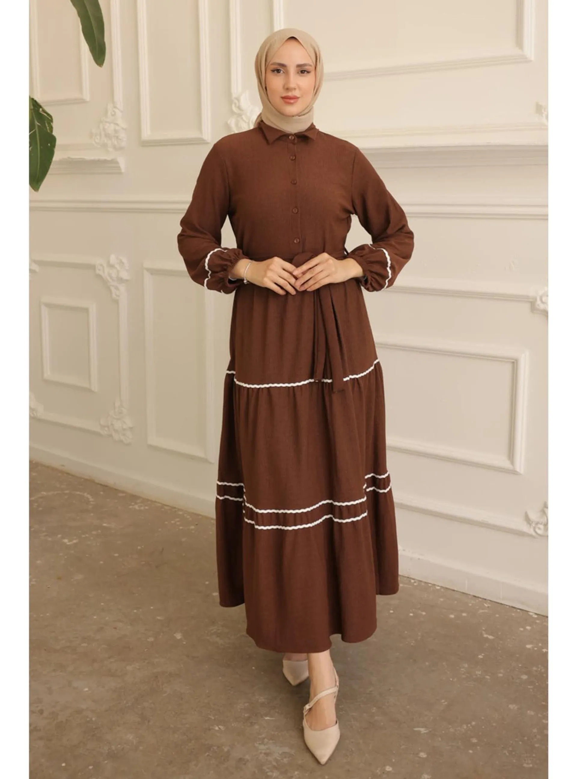 Brown - Unlined - Modest Dress