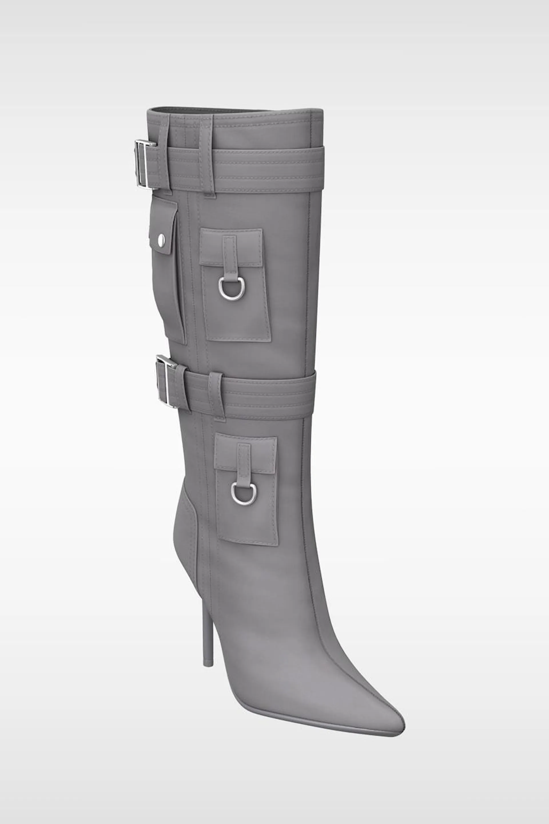 Stiletto heel boots with metal detail pockets