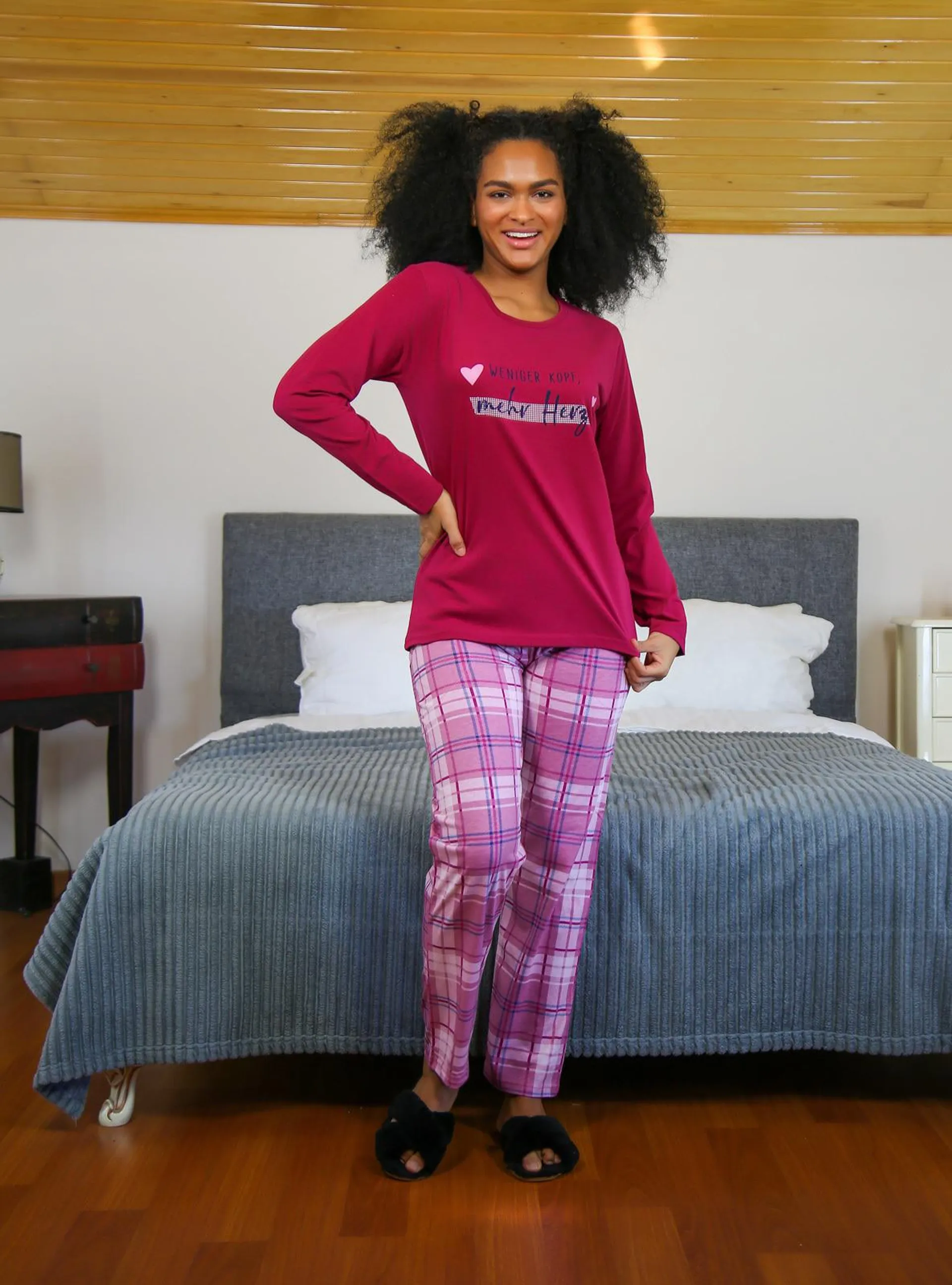 Women's Long Sleeve Combed Cotton Pajama Set Burgundy