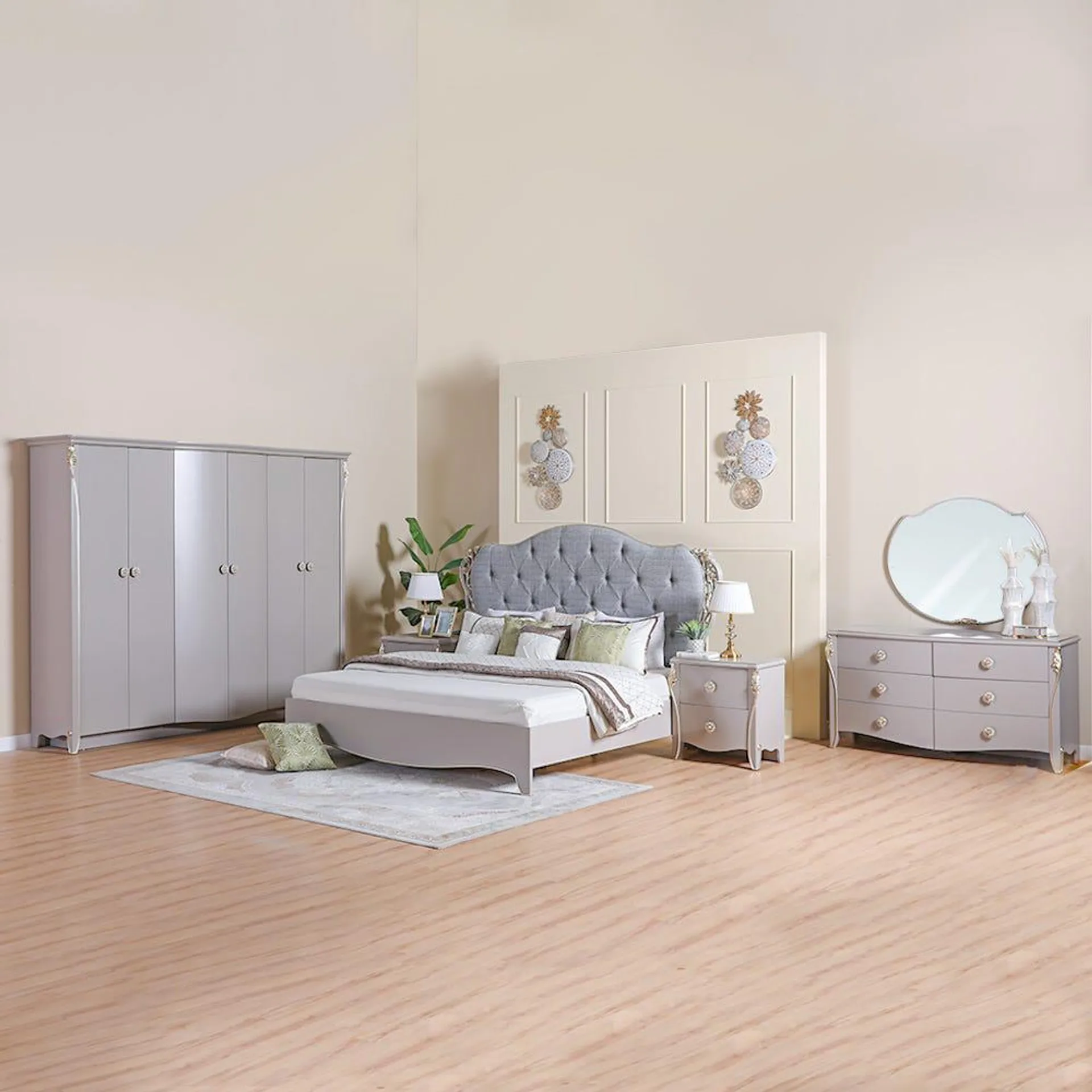 Vianna Bed Room Set-Grey / Golden