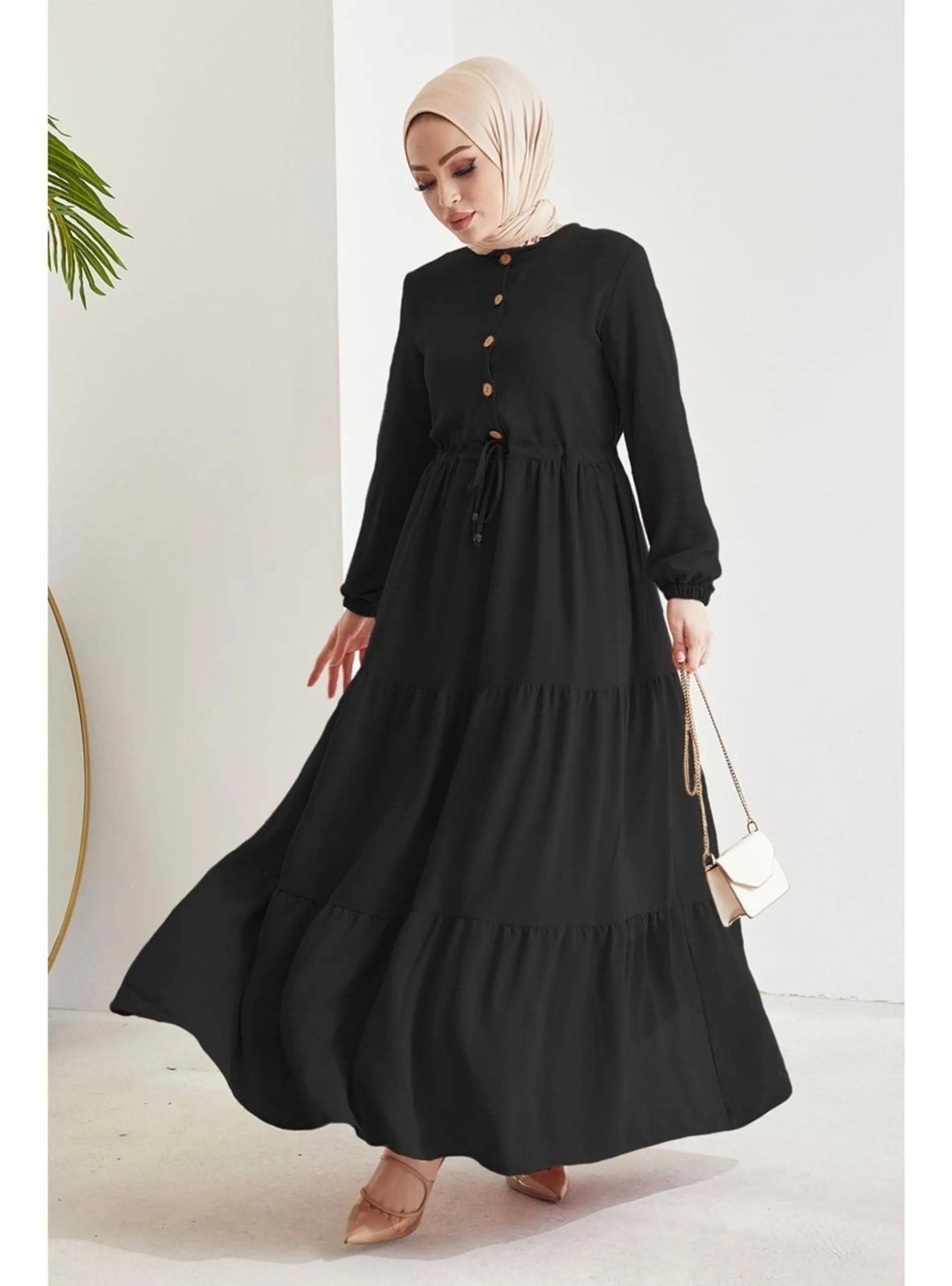 Pamela Button Down Aerobin Modest Dress Black