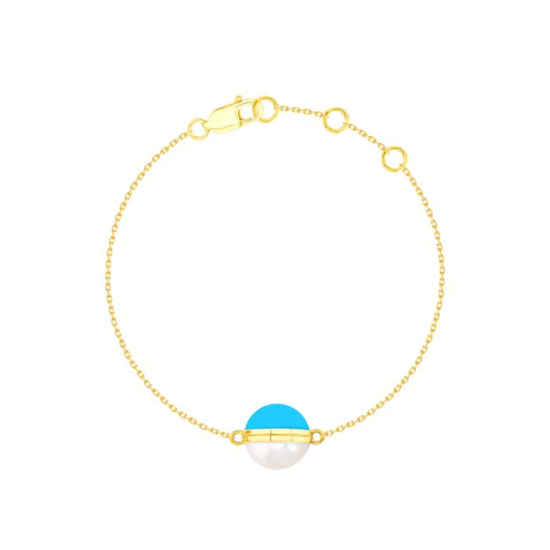 Kiku Glow Sphere Bracelet In 18K Yellow Gold With Freshwater Pearl and Turquoise Stone