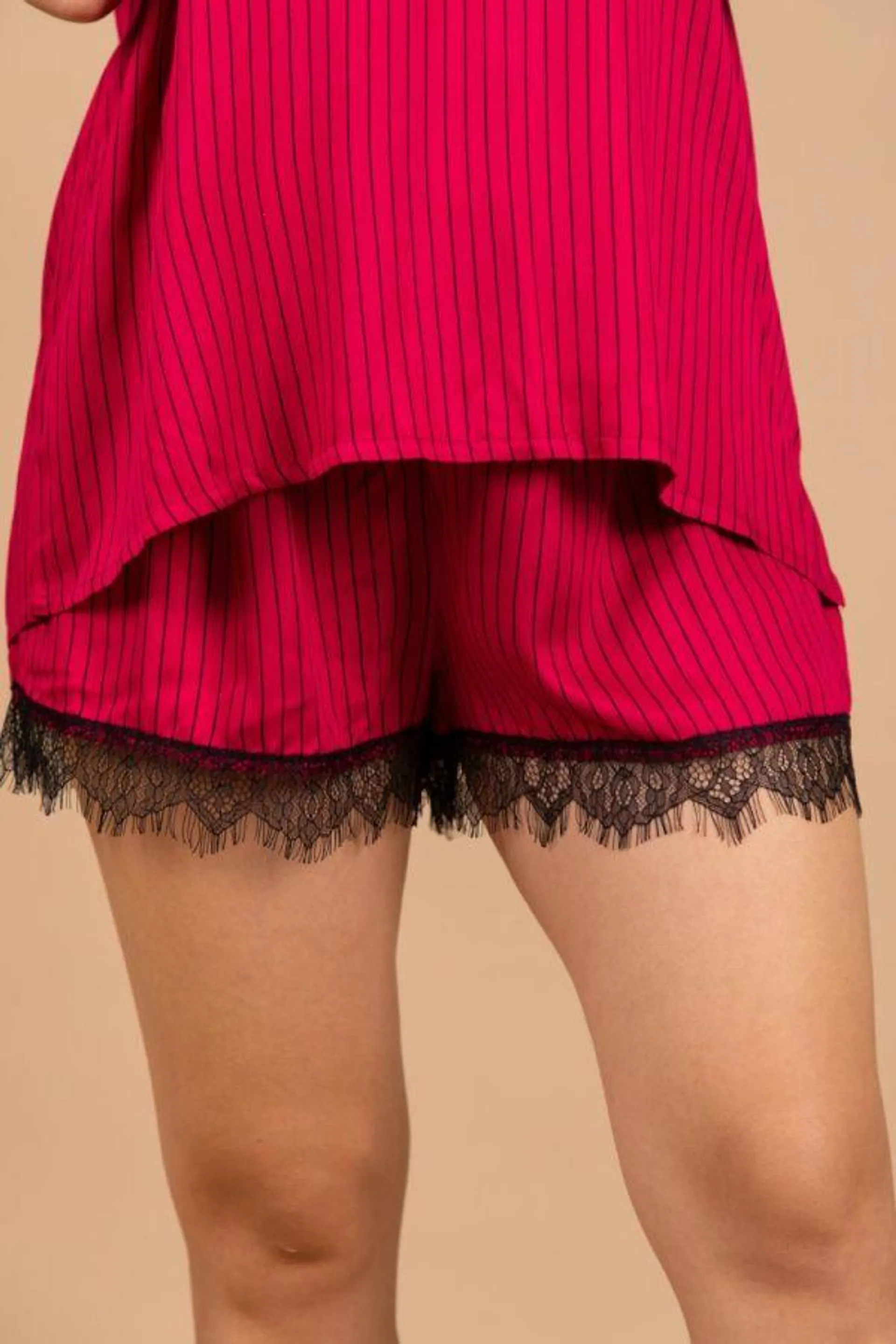 Ladies Red Black Pin Stripe Short