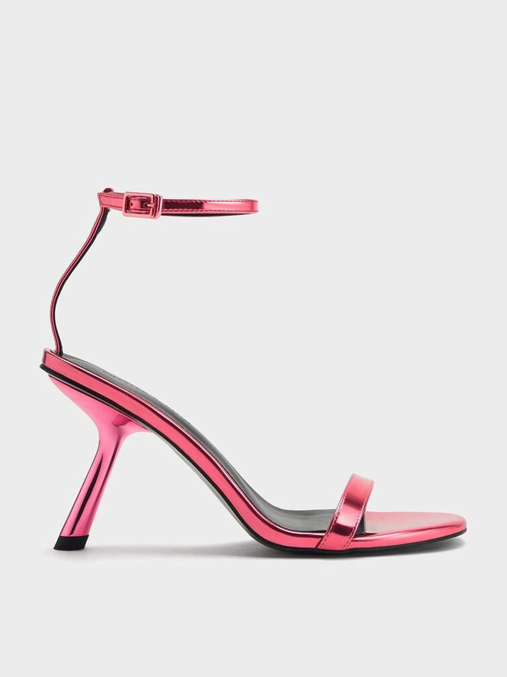 Metallic Slant-Heel Ankle-Strap Sandals