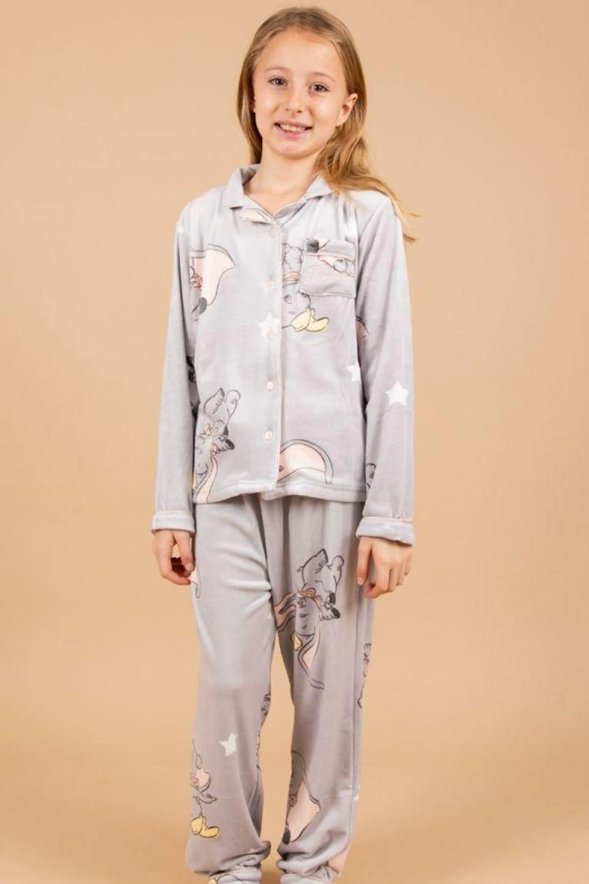 Girls Grey Dumbo Button Through PJ