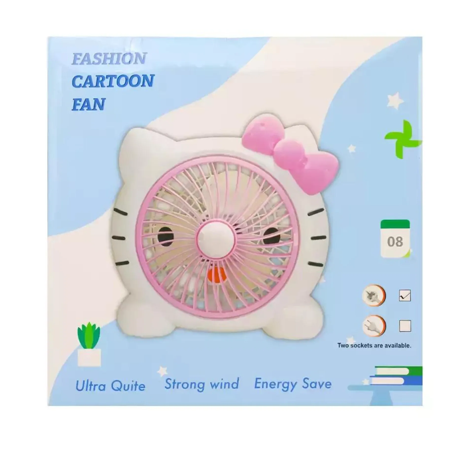 Cute Fashion Cartoon Electric Desktop Fan, Small Portable Kitty Design- Pink