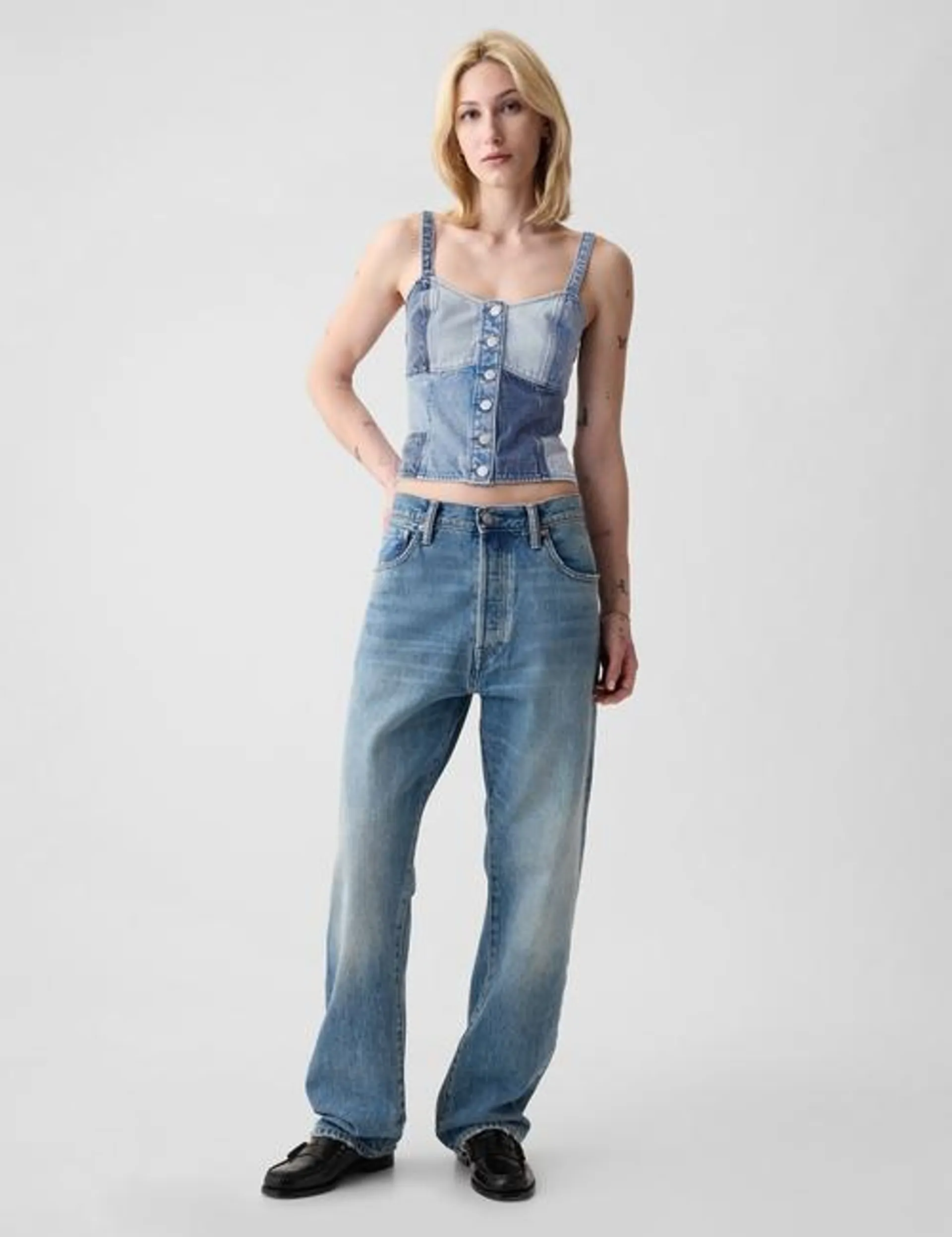 Patchwork Denim Corset Top