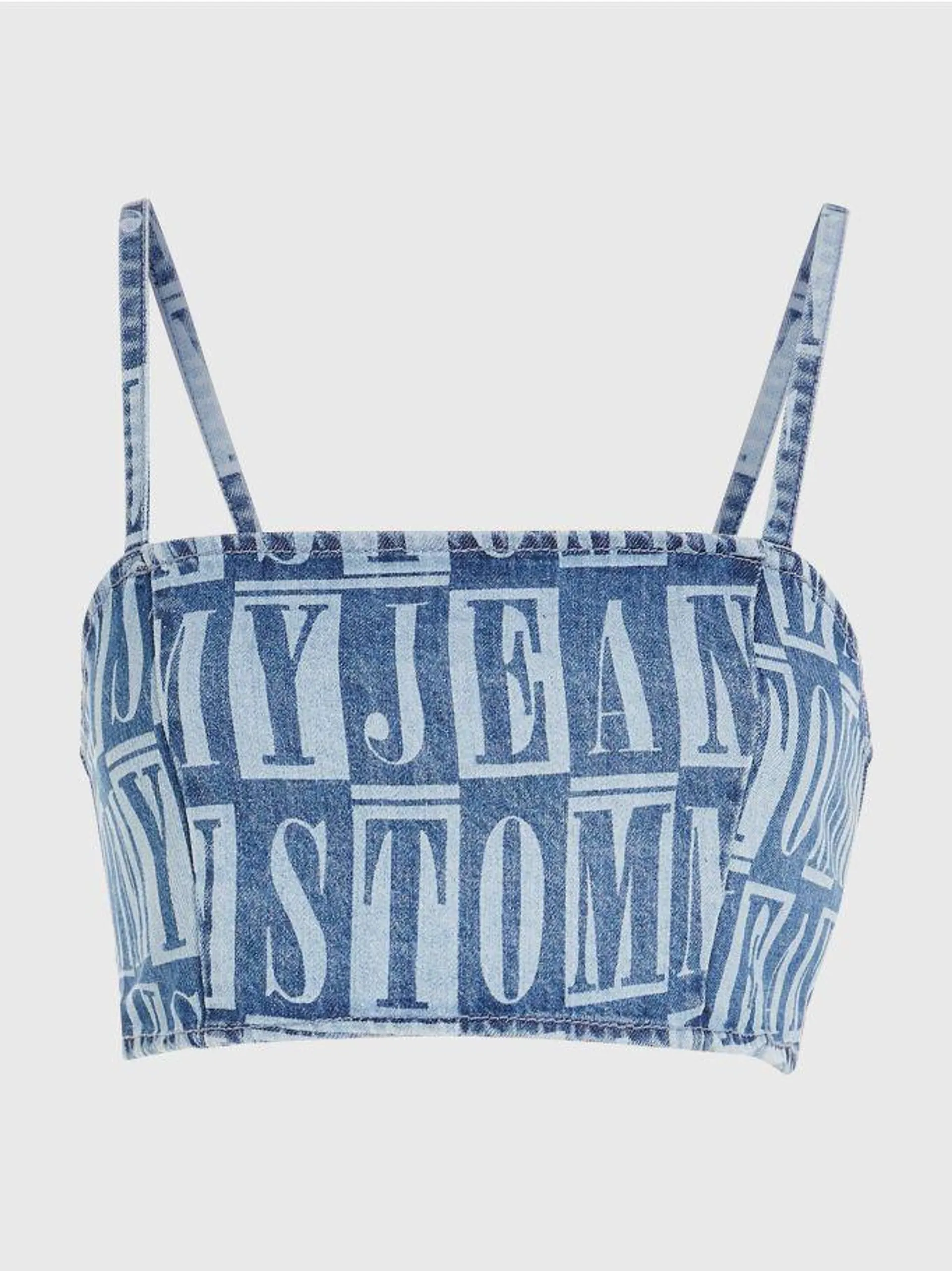 Denim Spell-Out Print Crop Top