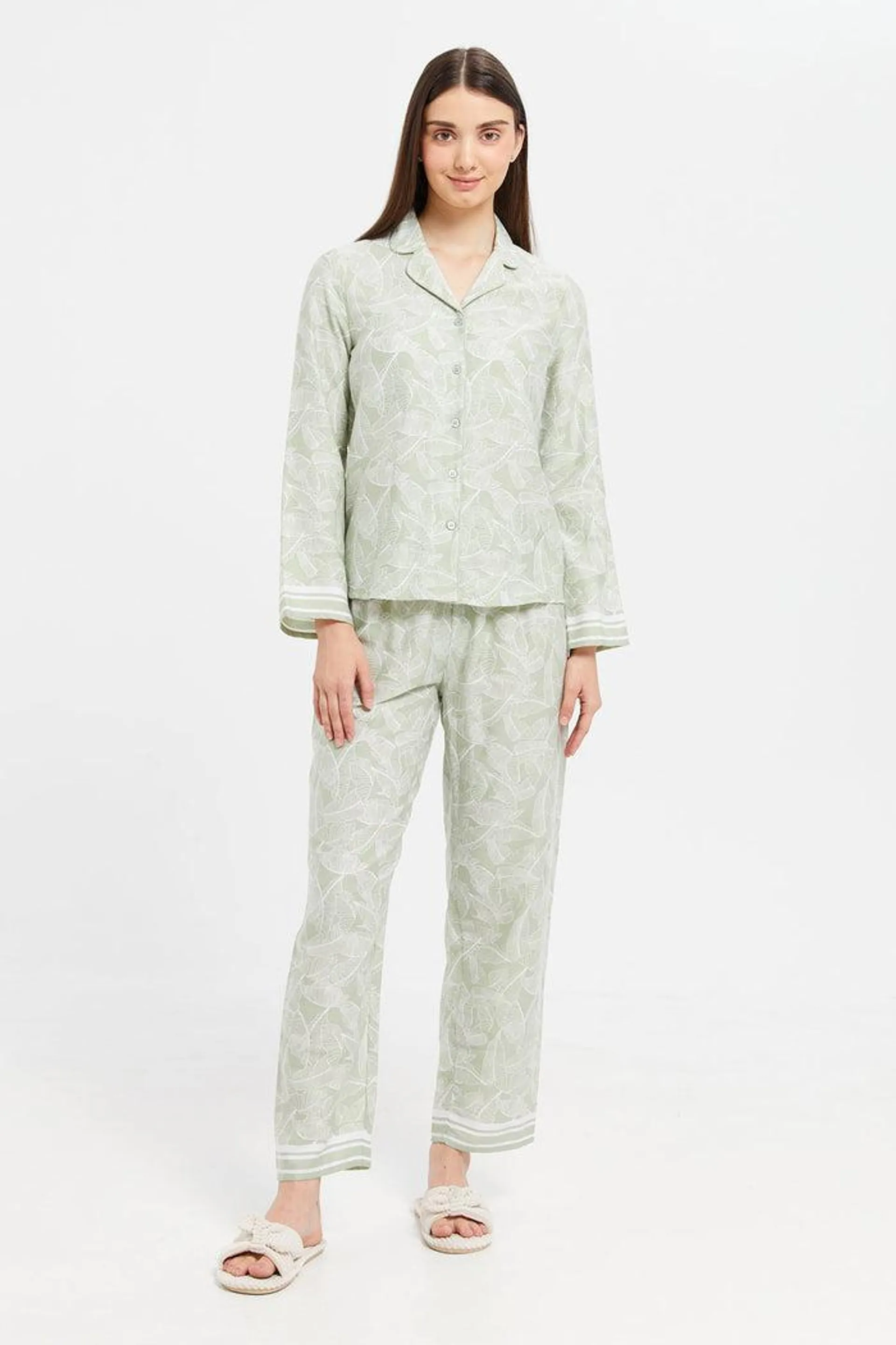 Women Mint Printed Pyjama Set (2 Piece)