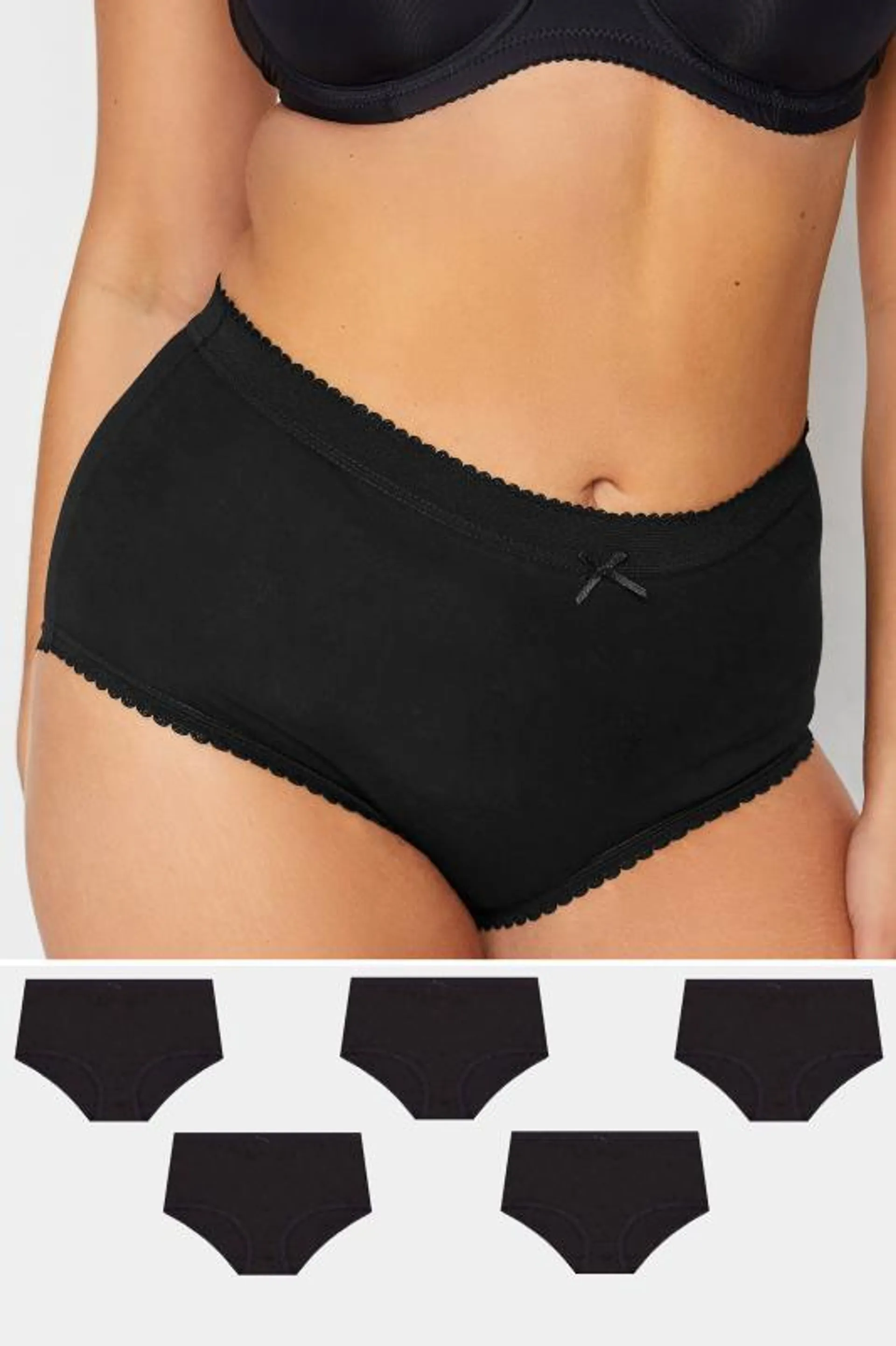 YOURS 5 PACK Curve Black Cotton High Waisted Full Briefs