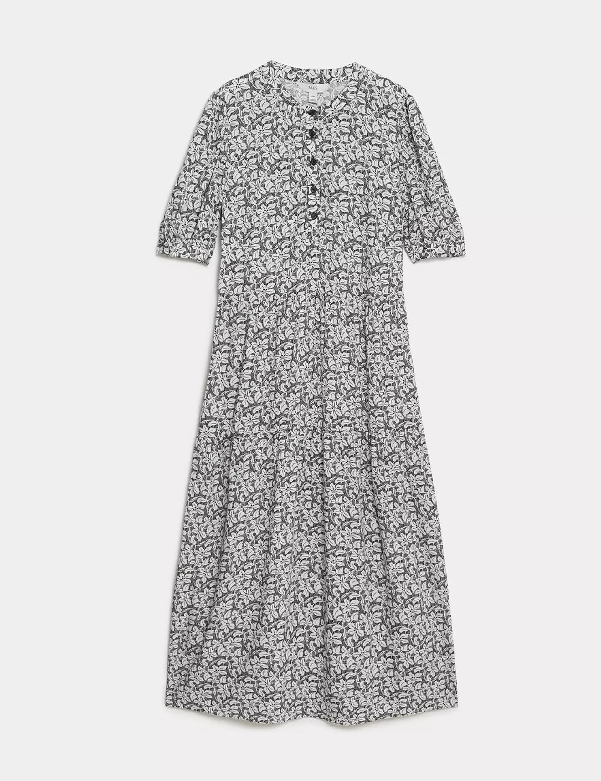 Printed Round Neck Midi Relaxed Tiered Dress