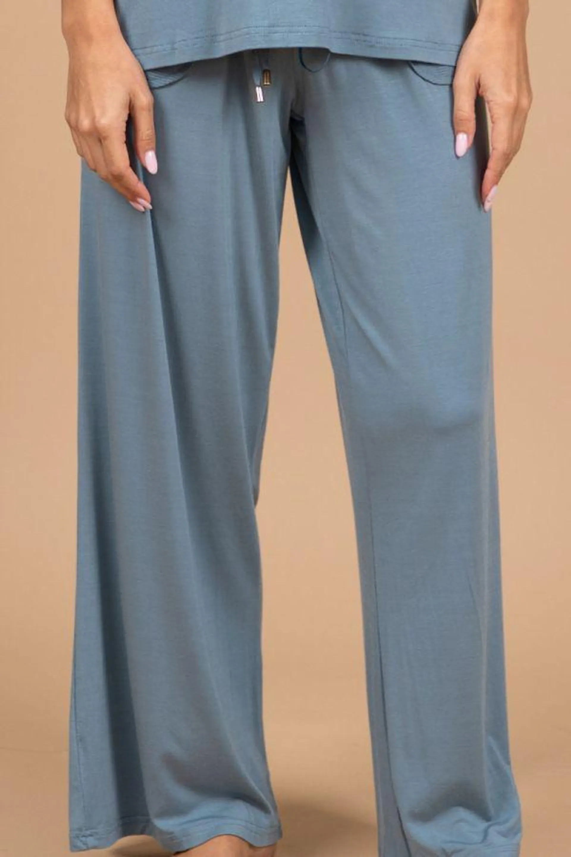 Ladies Dusky Green Rib Trim Lounge Pant