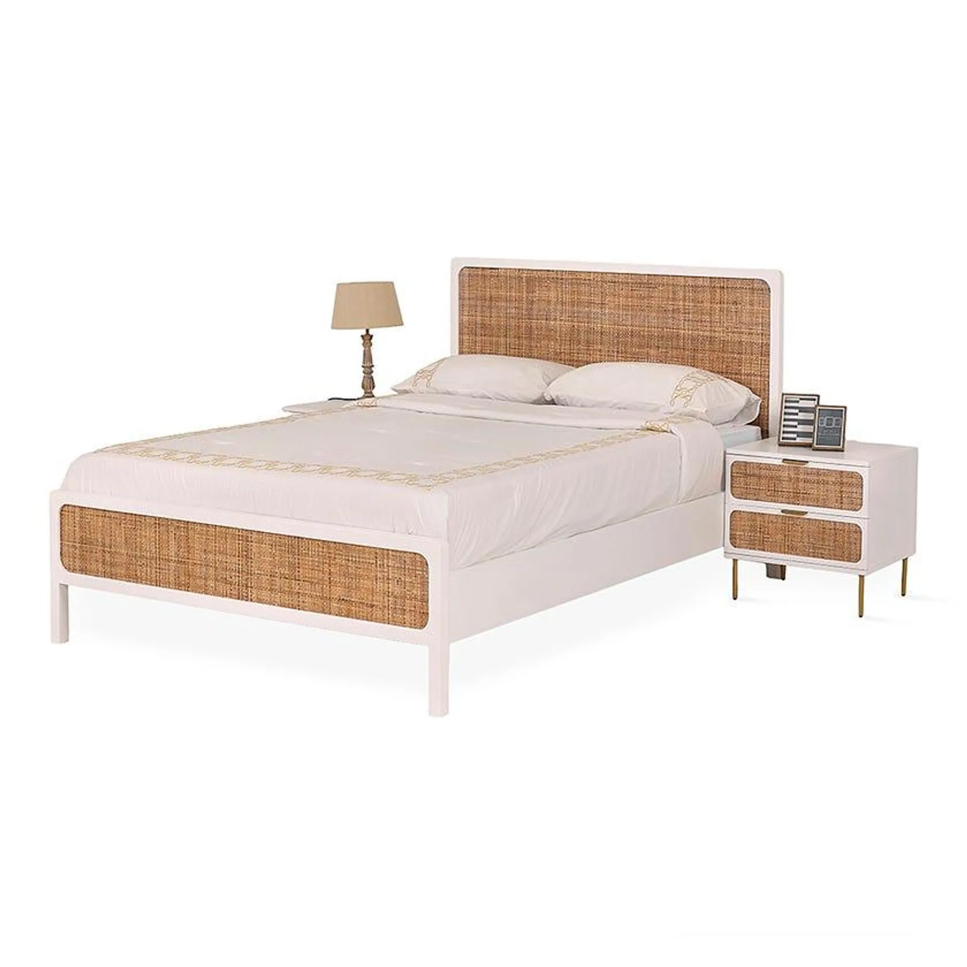 Campbell Queen-Sized Bed, White & Natural - 150x200 cm