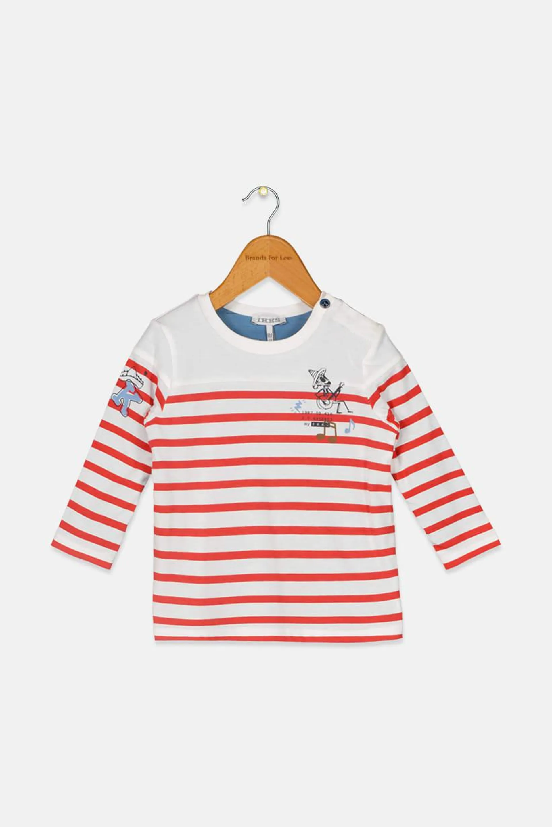 Toddlers Boy Crew Neck Long Sleeve Stripe Top, White/Red