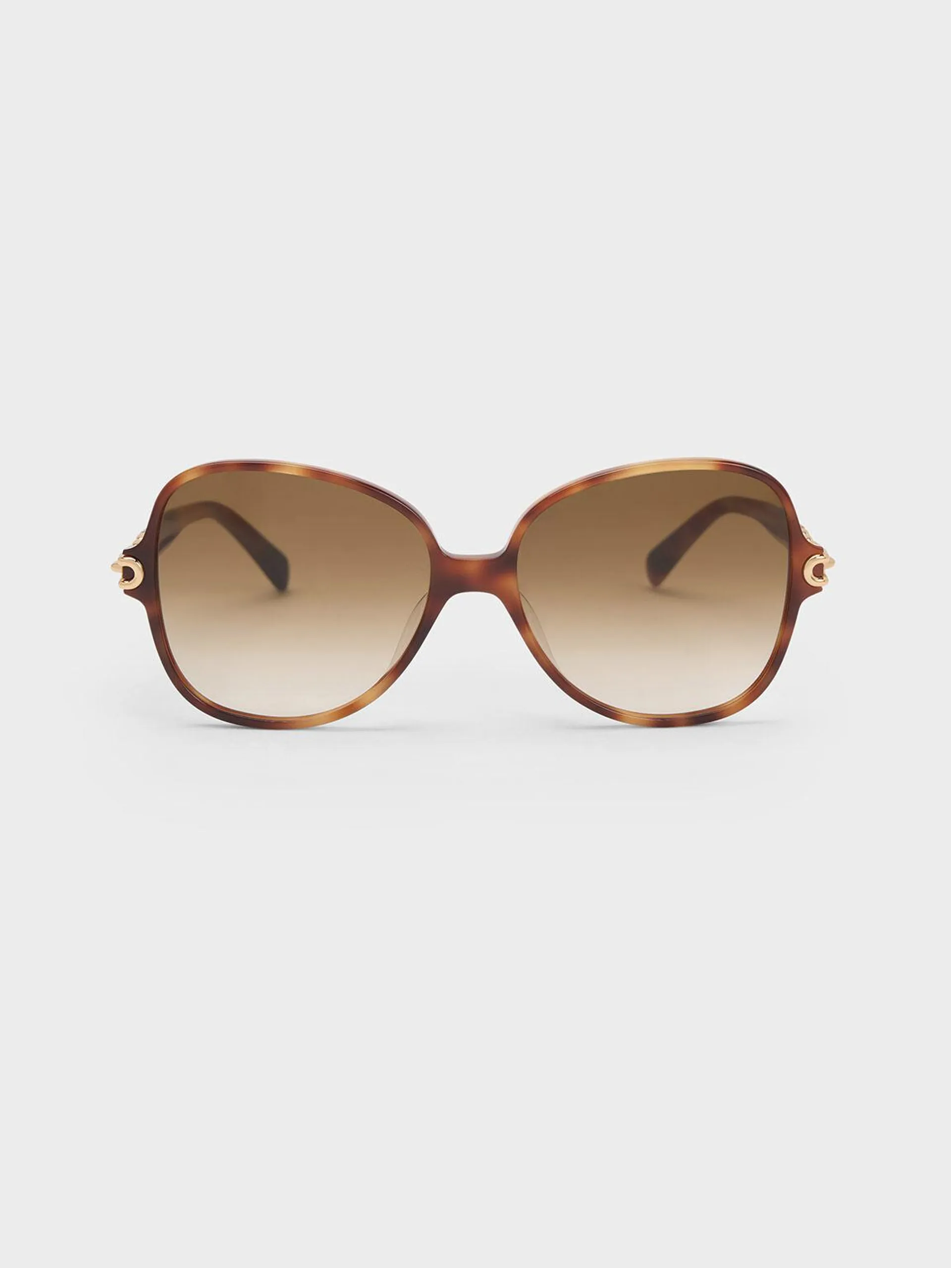 Chain-Link Oversized Butterfly Sunglasses - T. Shell