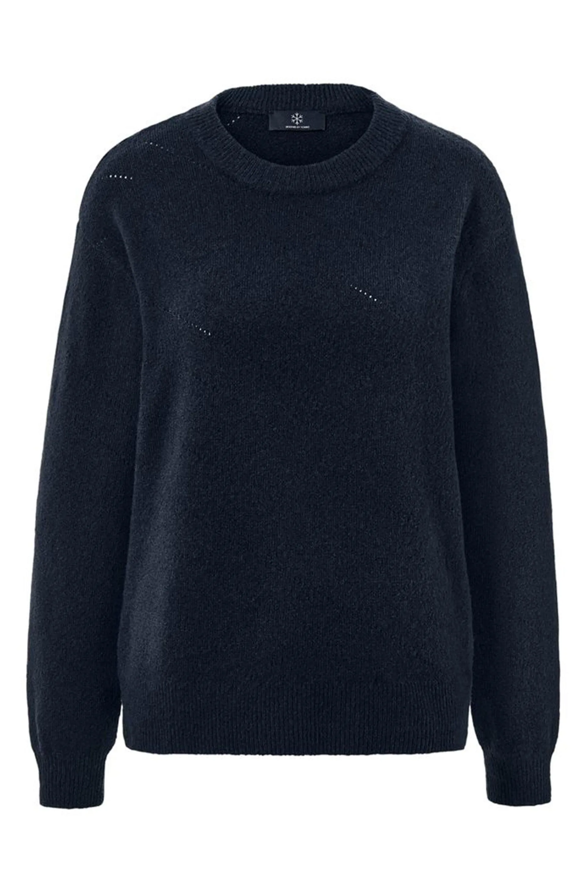 Women Round Neck Textured Fleece Sweater, Navy