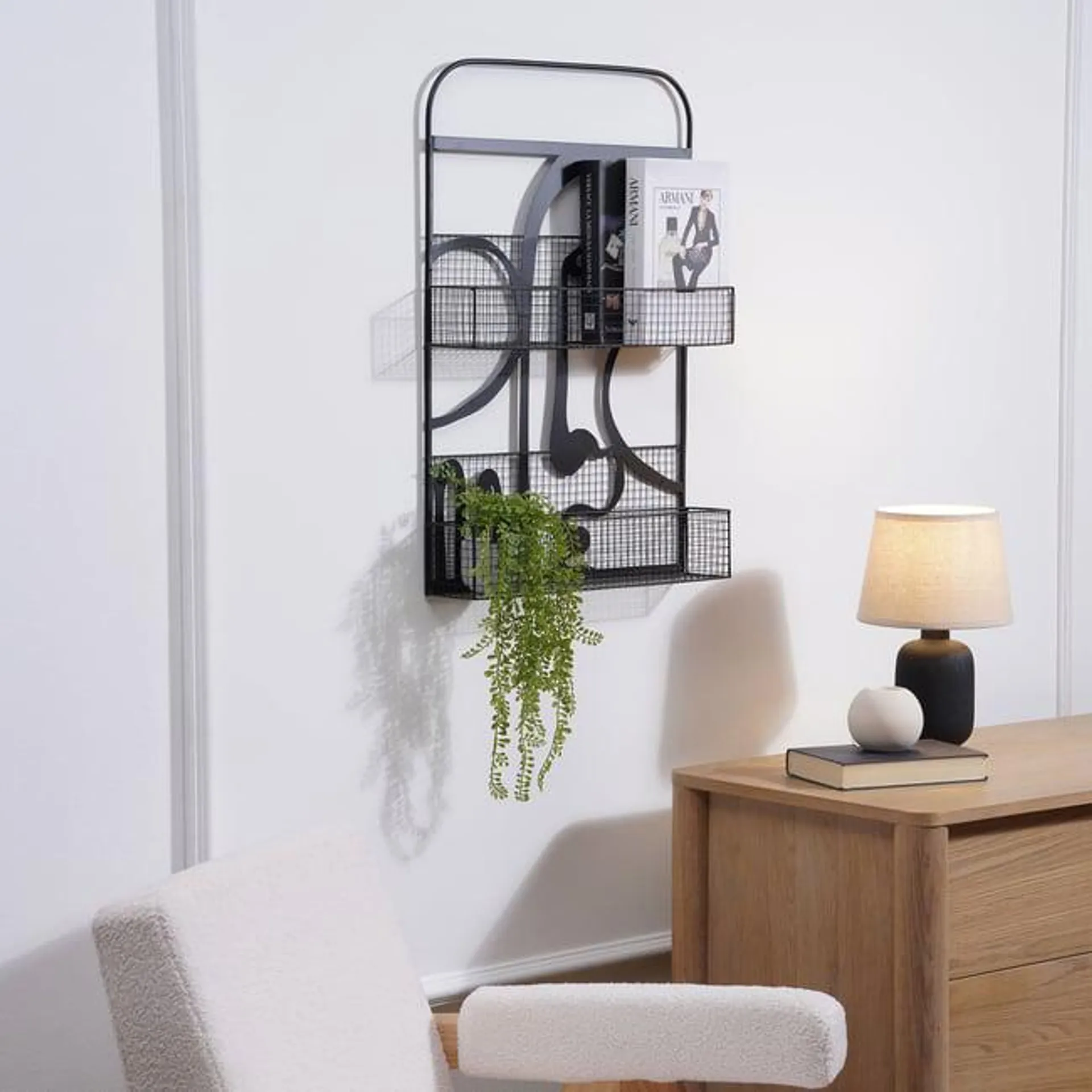 abstract face 2 tier wall shelf 50x11.5x74.5cm- black