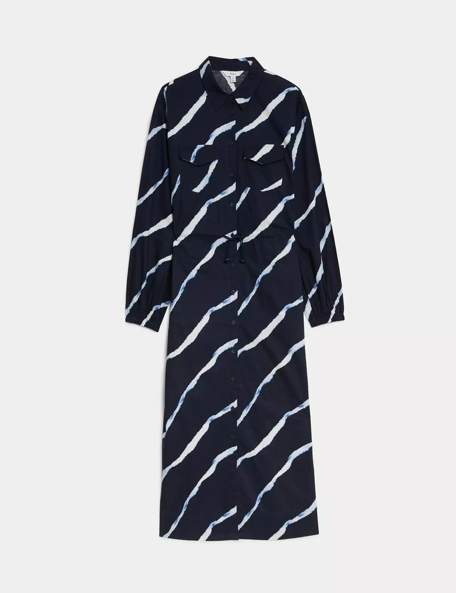 Pure Cotton Printed Tie Detail Midi Shirt Dress